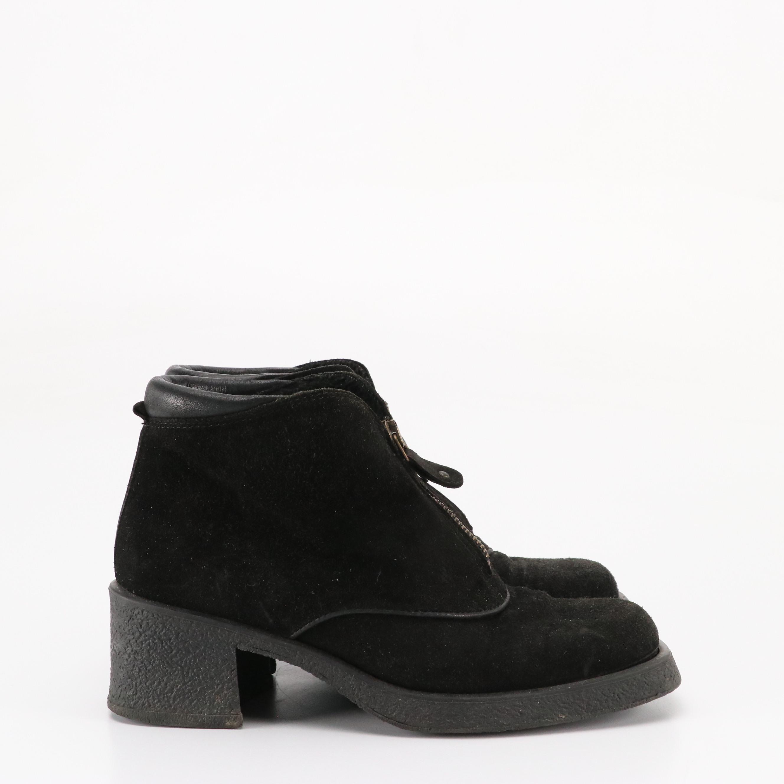 Aquatalia by Marvin K. Black Suede Block Heel Booties in Box
