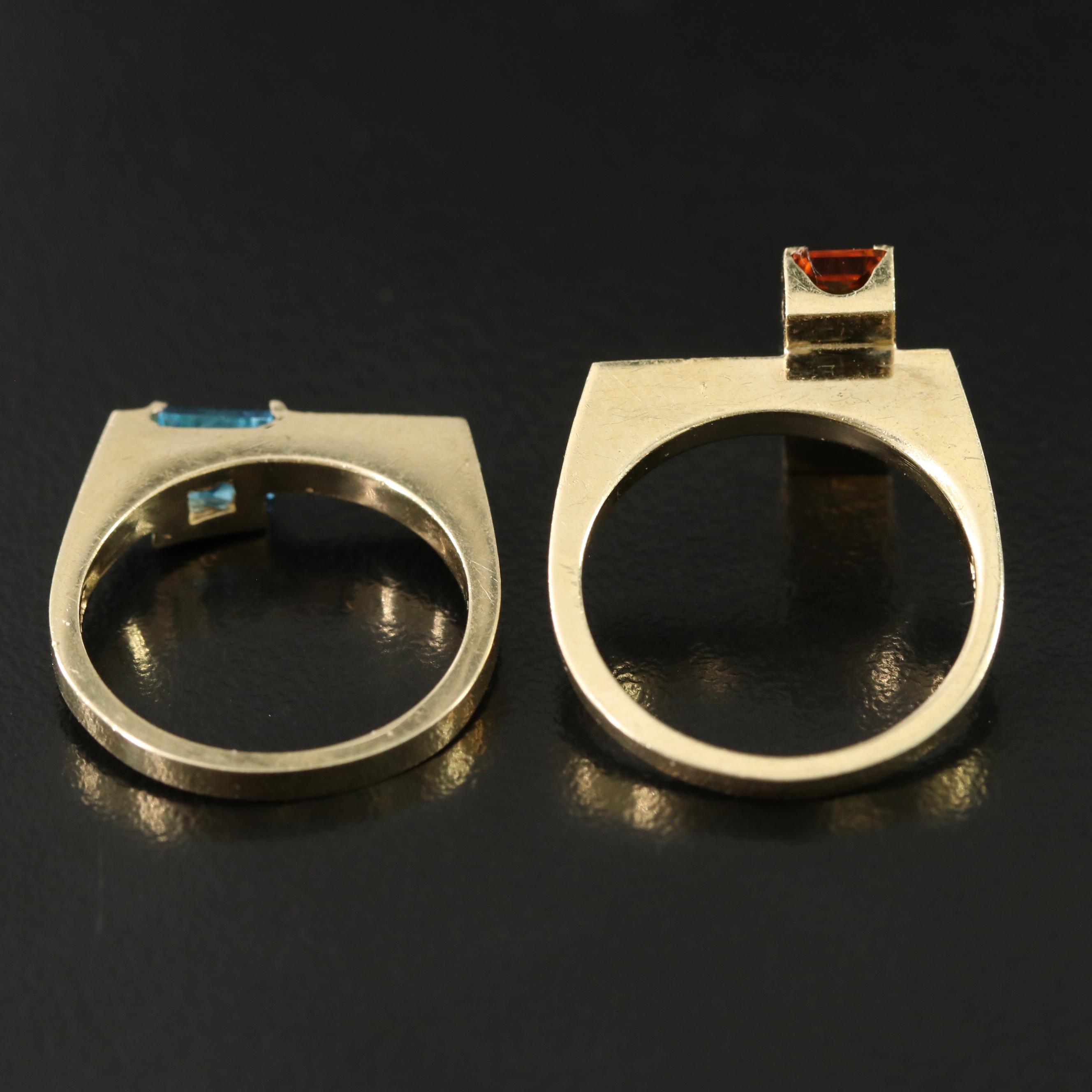 14K Swiss Blue Topaz, Citrine and Tourmaline Stacking Rings