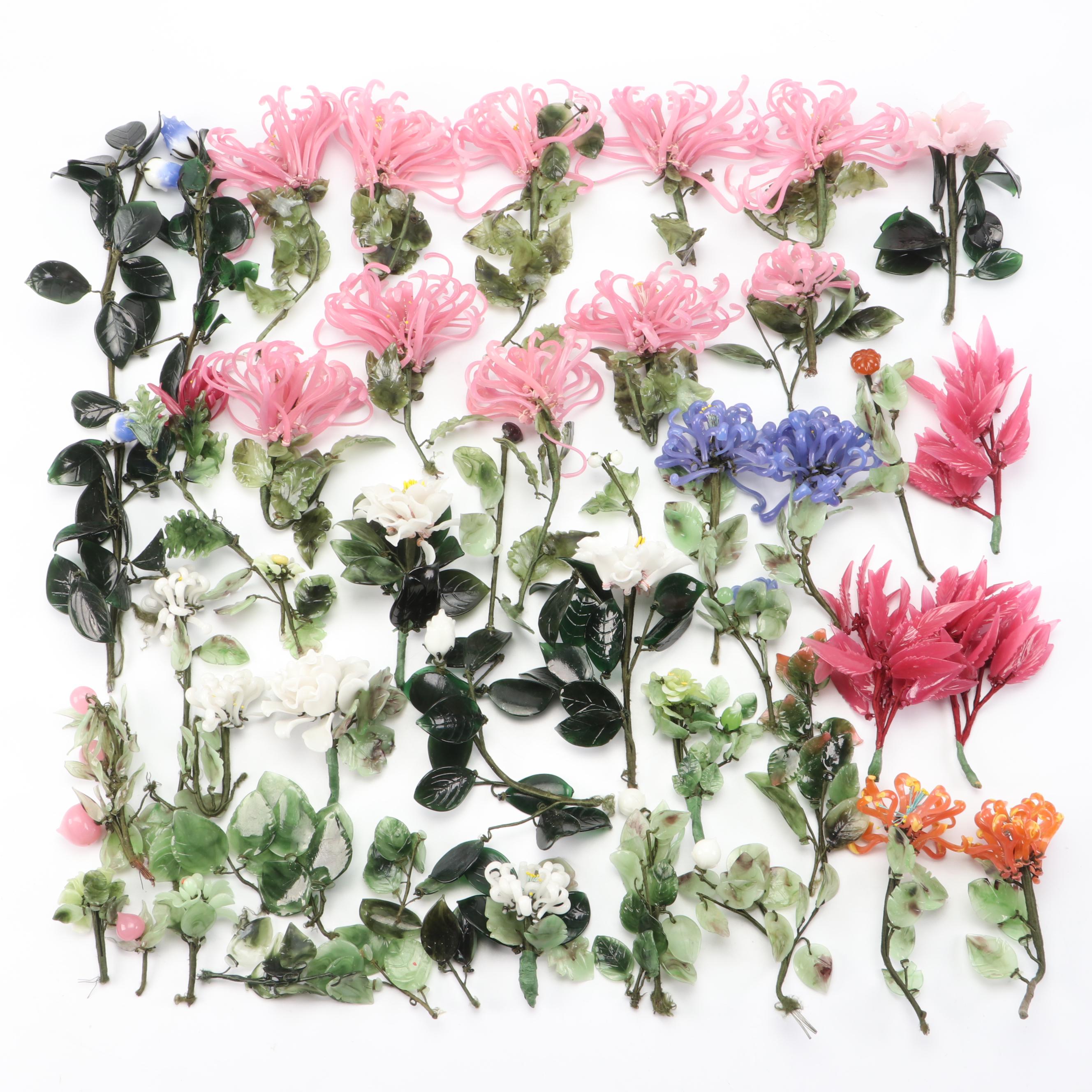 Chinese Traditional Art Glass Flowers, 20th Century