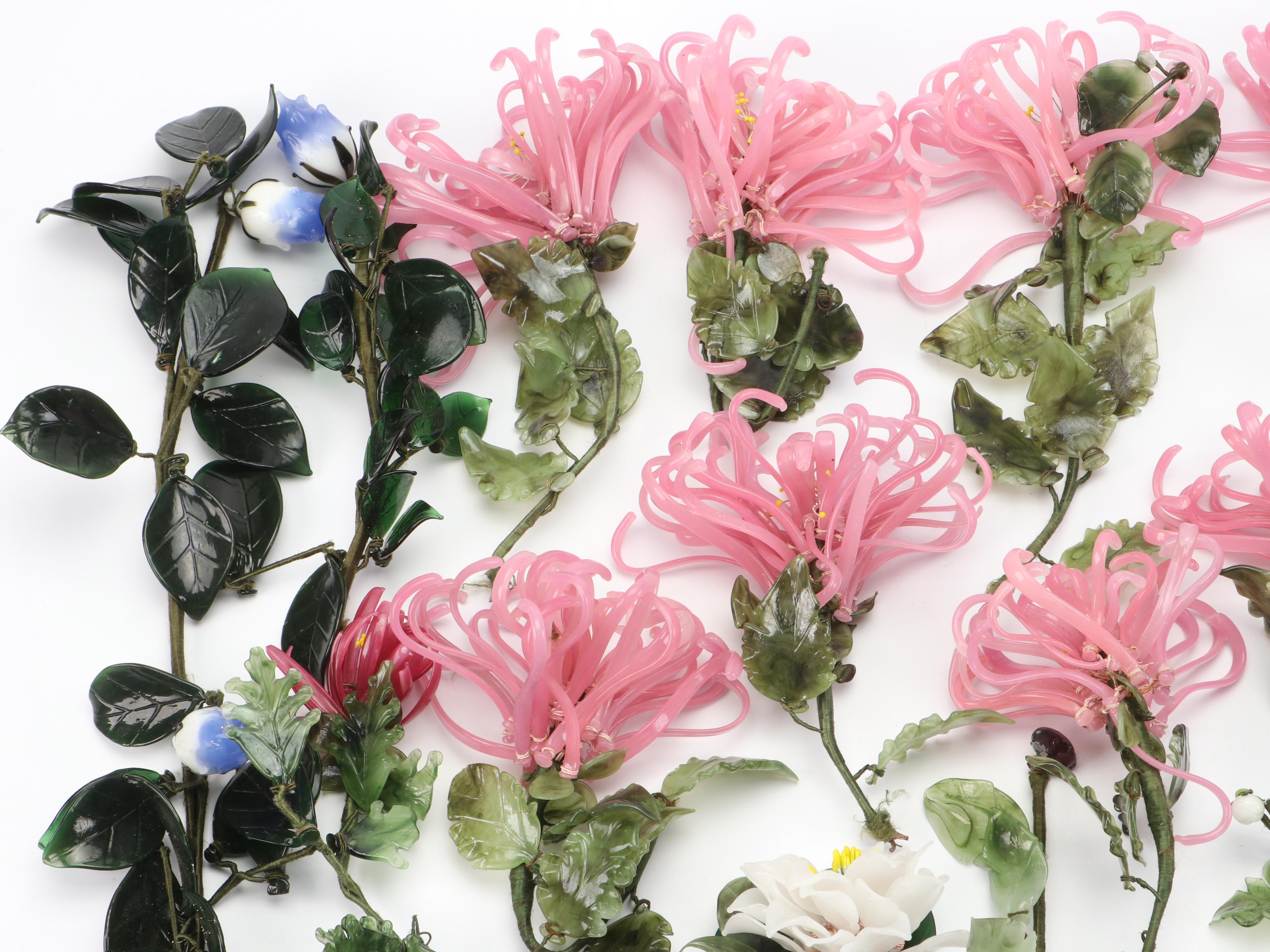 Chinese Traditional Art Glass Flowers, 20th Century
