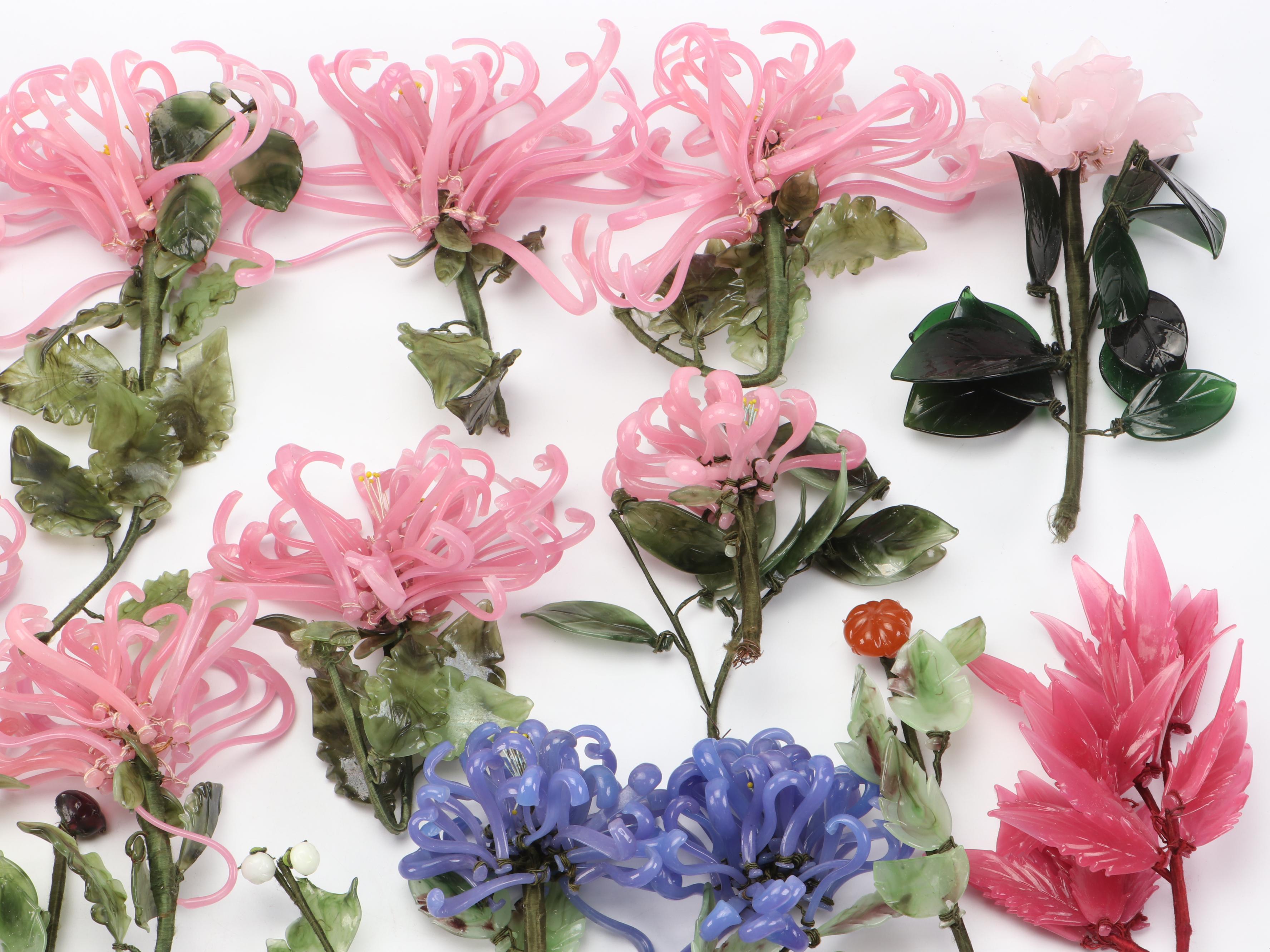Chinese Traditional Art Glass Flowers, 20th Century