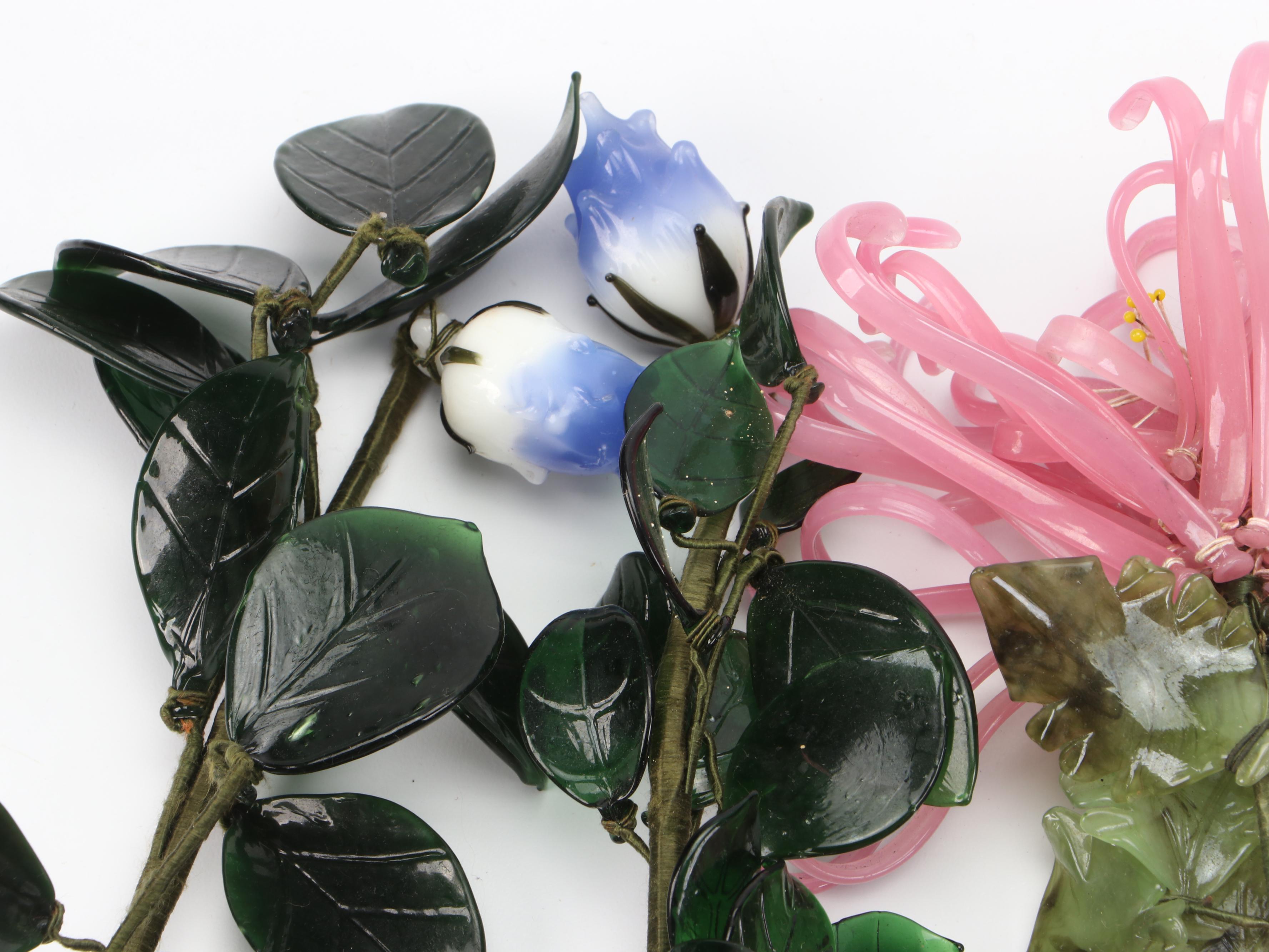 Chinese Traditional Art Glass Flowers, 20th Century