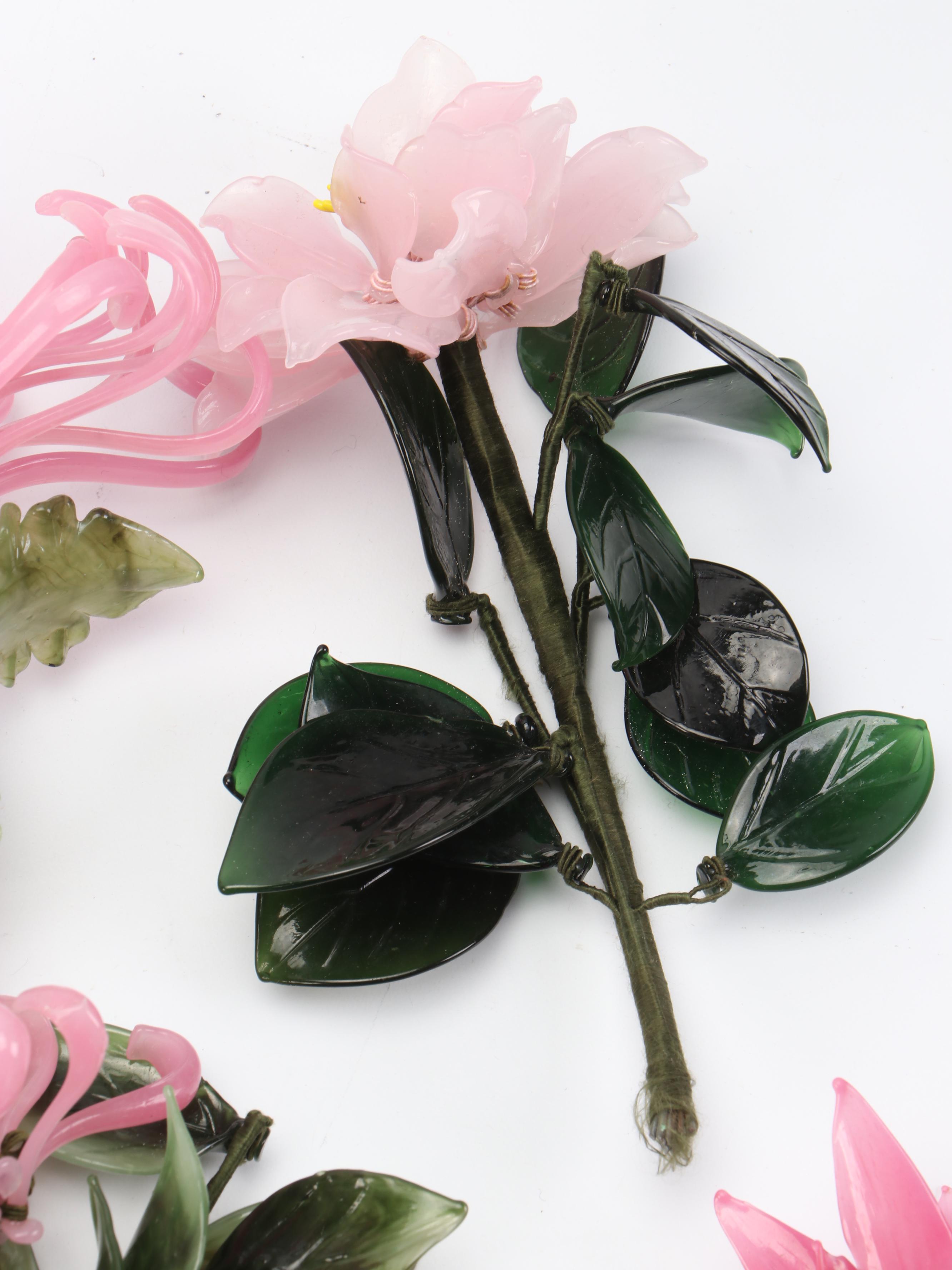 Chinese Traditional Art Glass Flowers, 20th Century