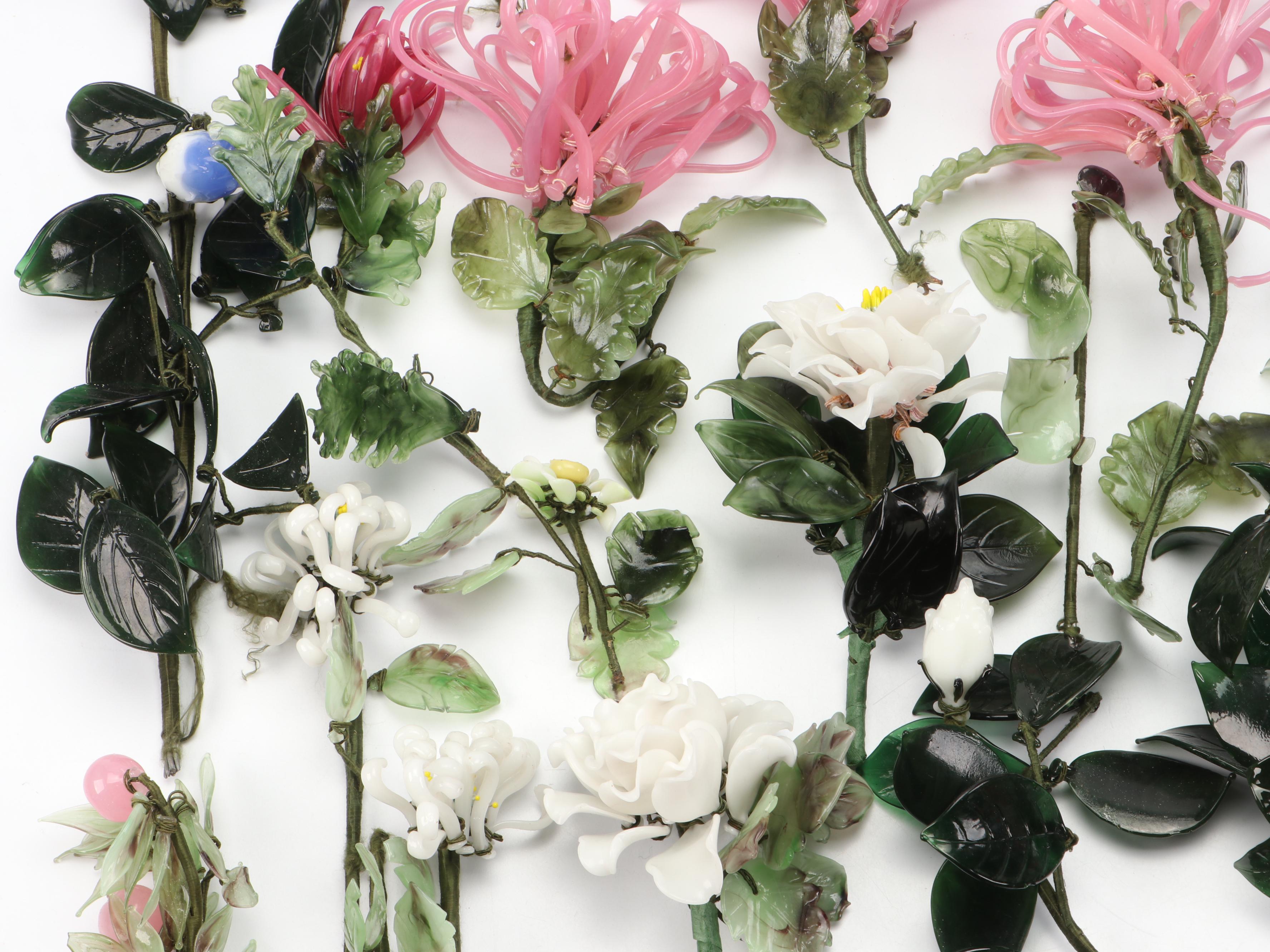 Chinese Traditional Art Glass Flowers, 20th Century