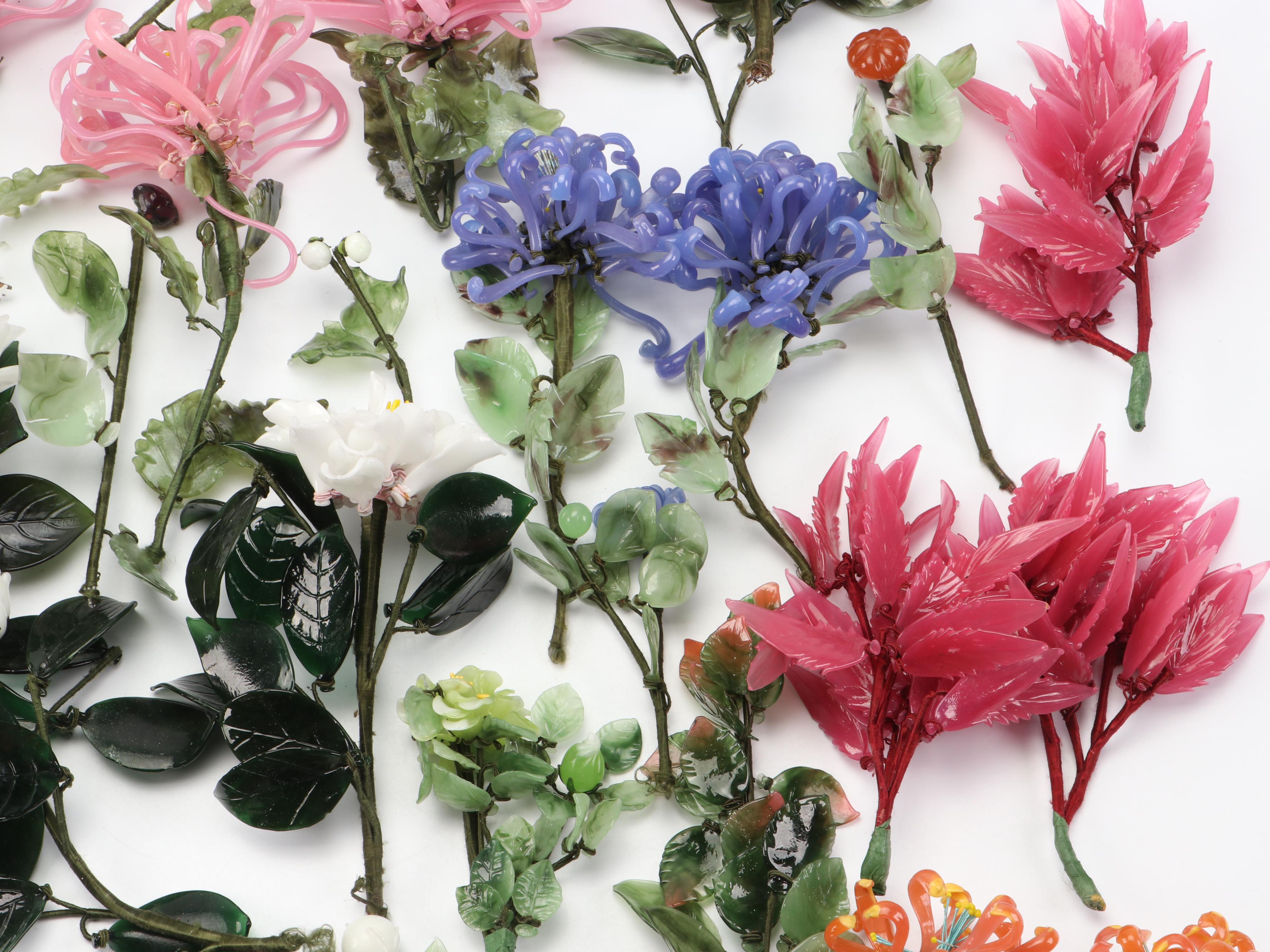 Chinese Traditional Art Glass Flowers, 20th Century
