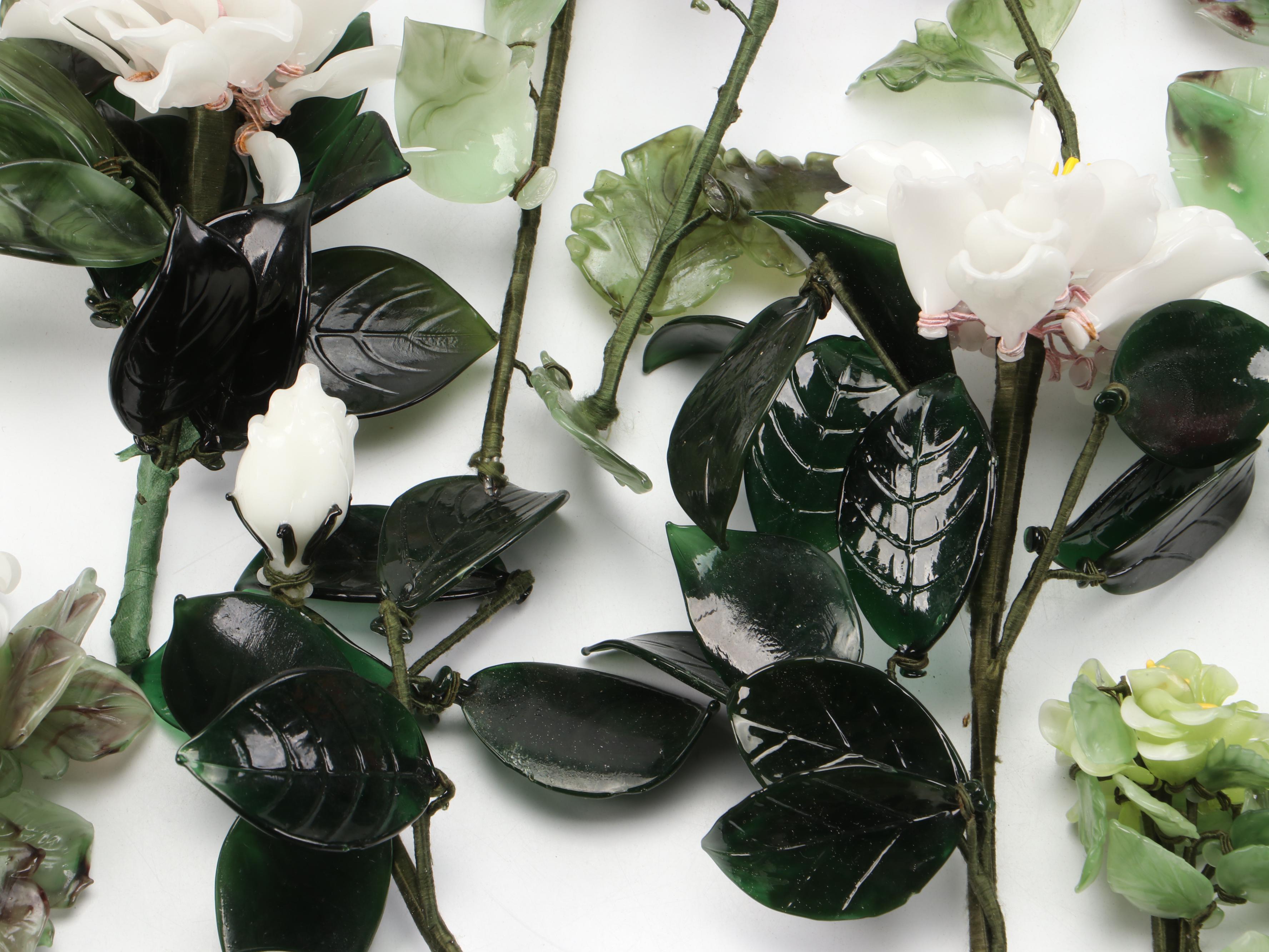 Chinese Traditional Art Glass Flowers, 20th Century