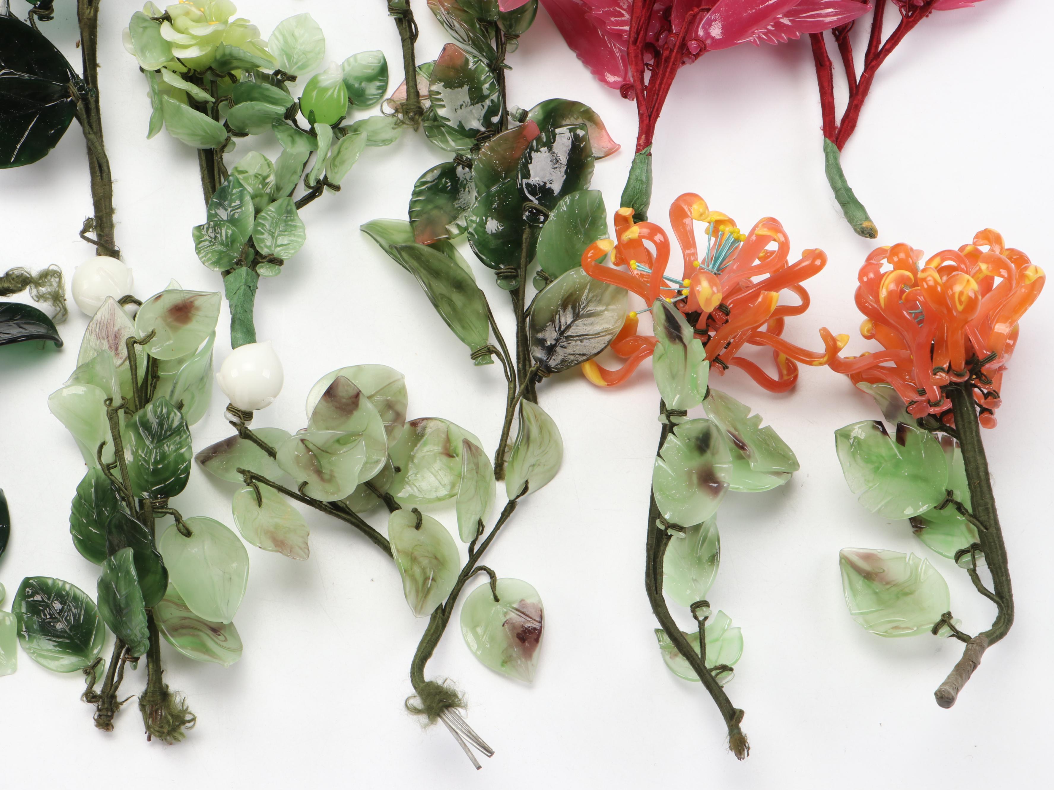 Chinese Traditional Art Glass Flowers, 20th Century