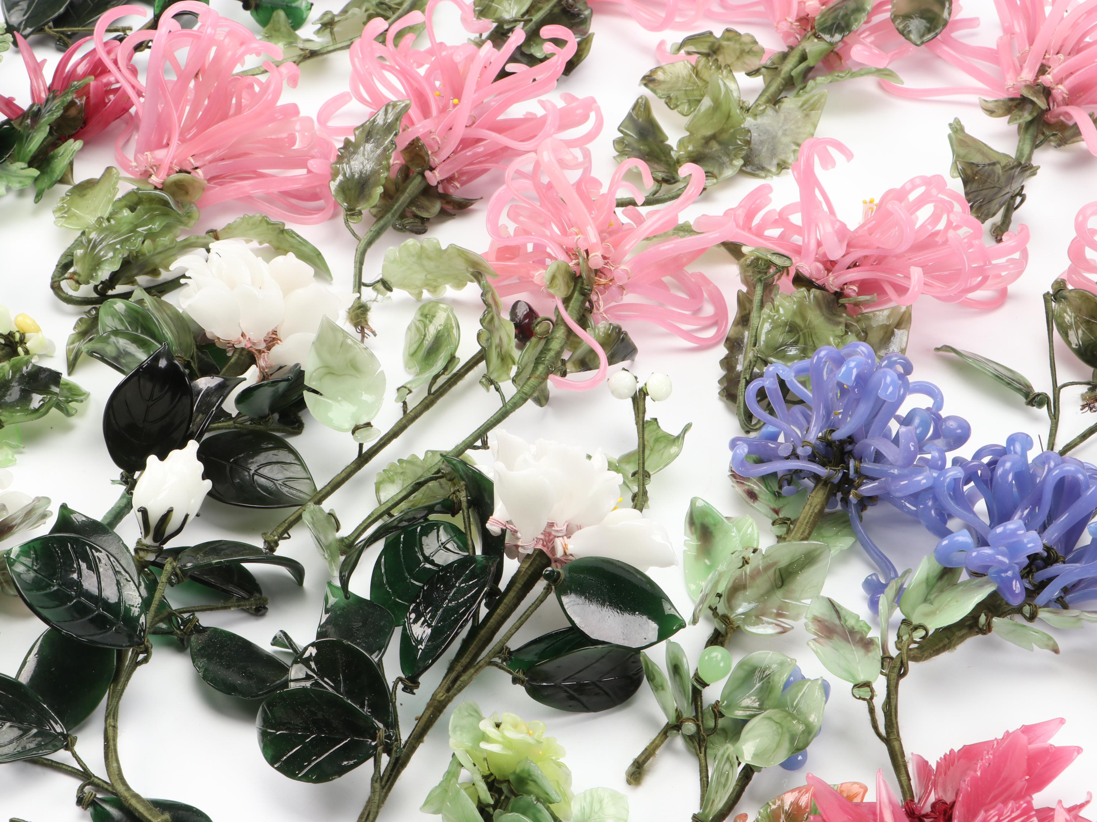 Chinese Traditional Art Glass Flowers, 20th Century