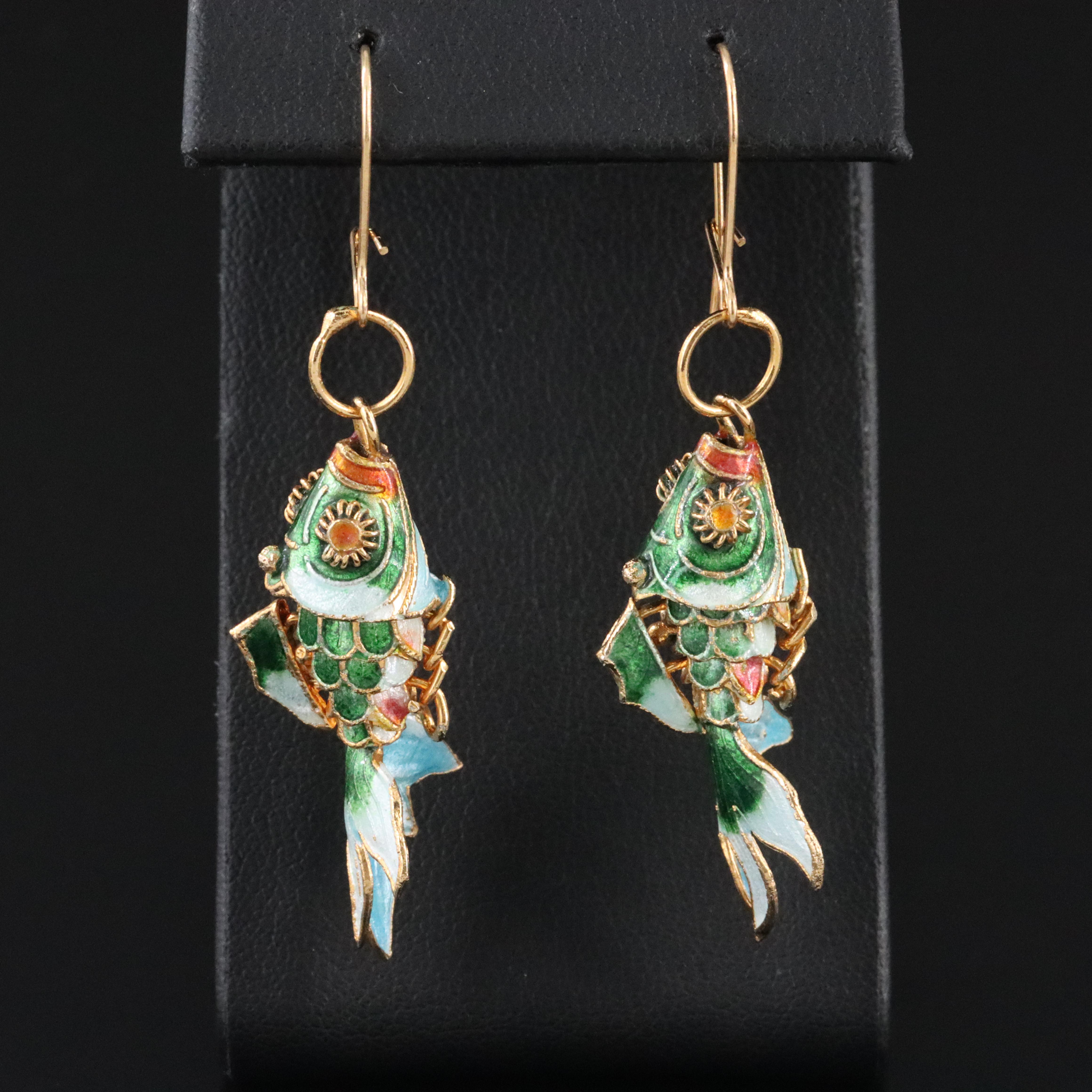 Articulated Cloisonné Fish Earrings