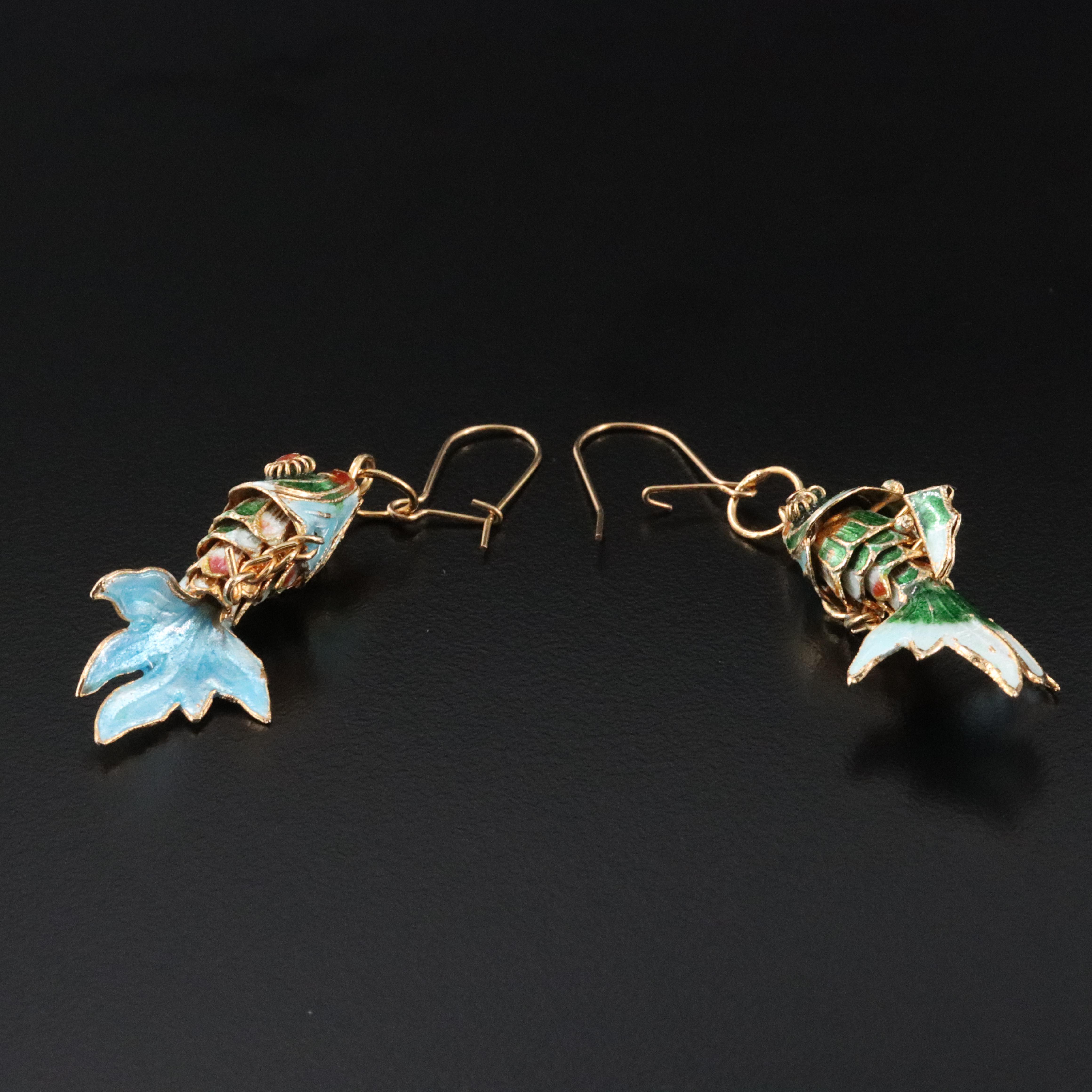 Articulated Cloisonné Fish Earrings