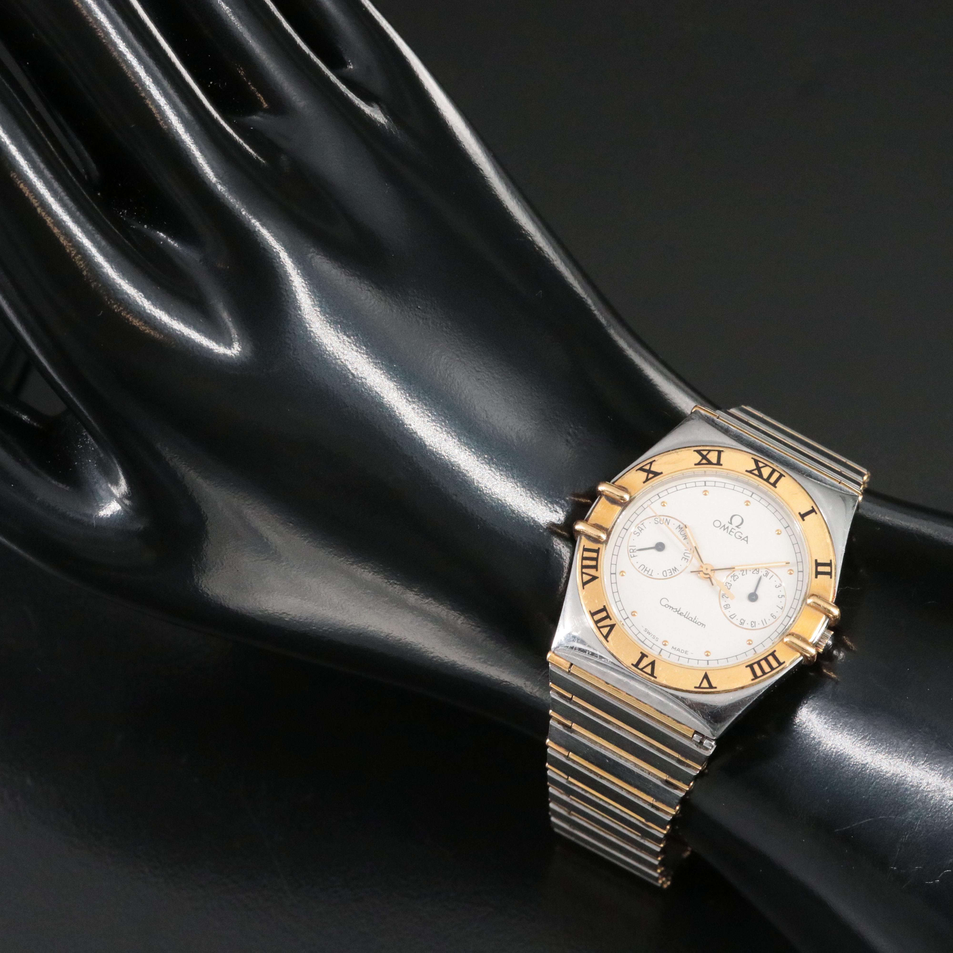 18K and Stainless Steel Omega Constellation Day-Date Quartz Watch