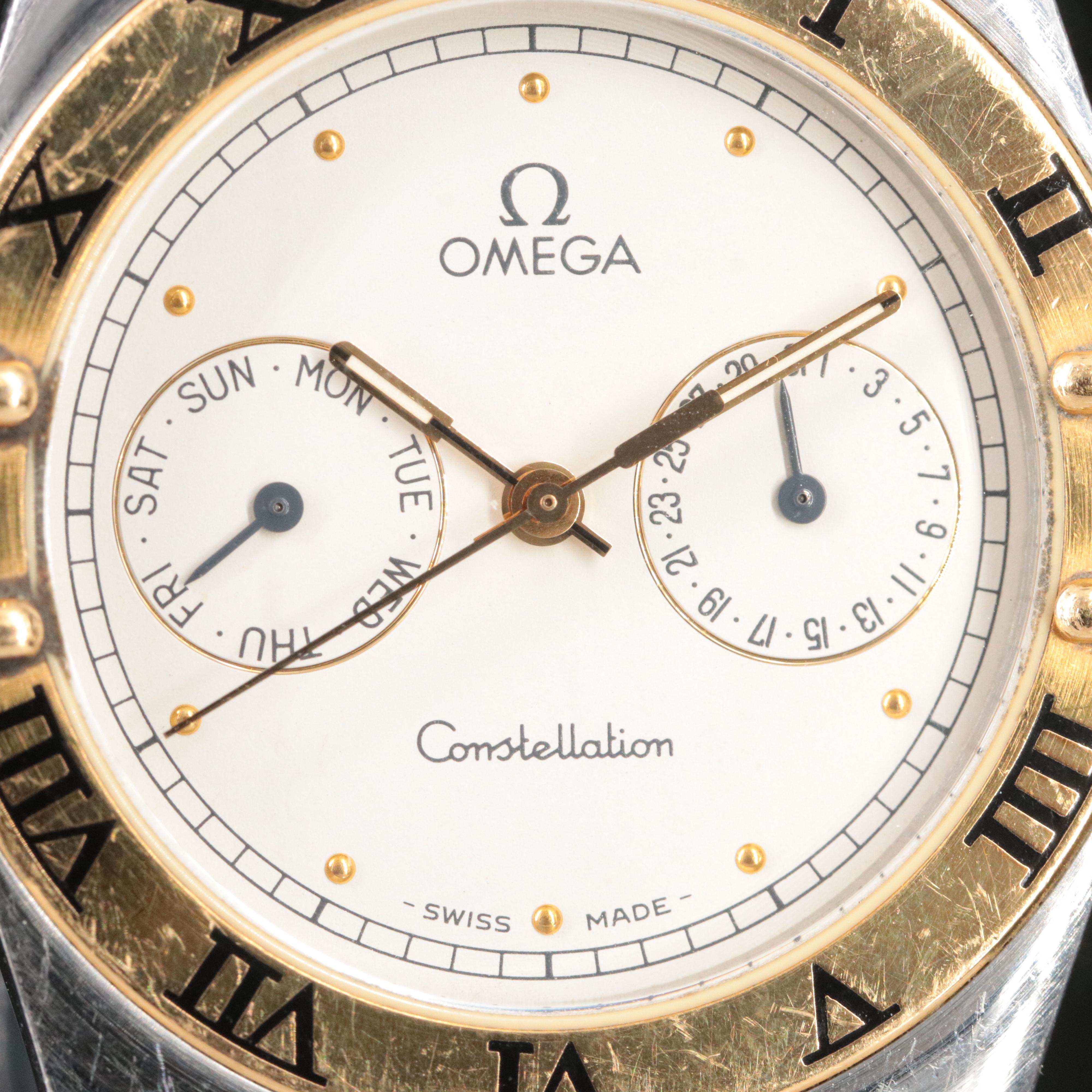 18K and Stainless Steel Omega Constellation Day-Date Quartz Watch