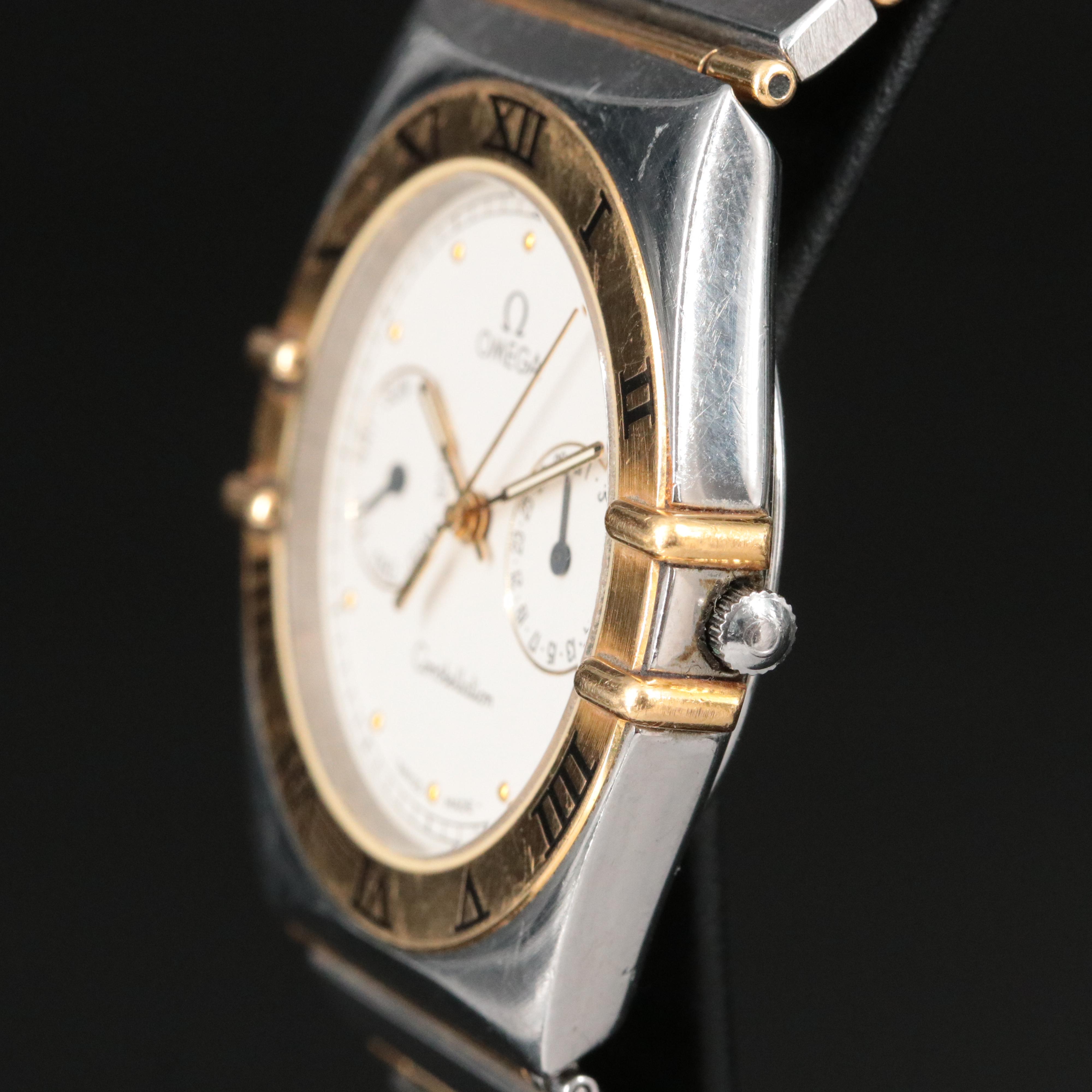 18K and Stainless Steel Omega Constellation Day-Date Quartz Watch