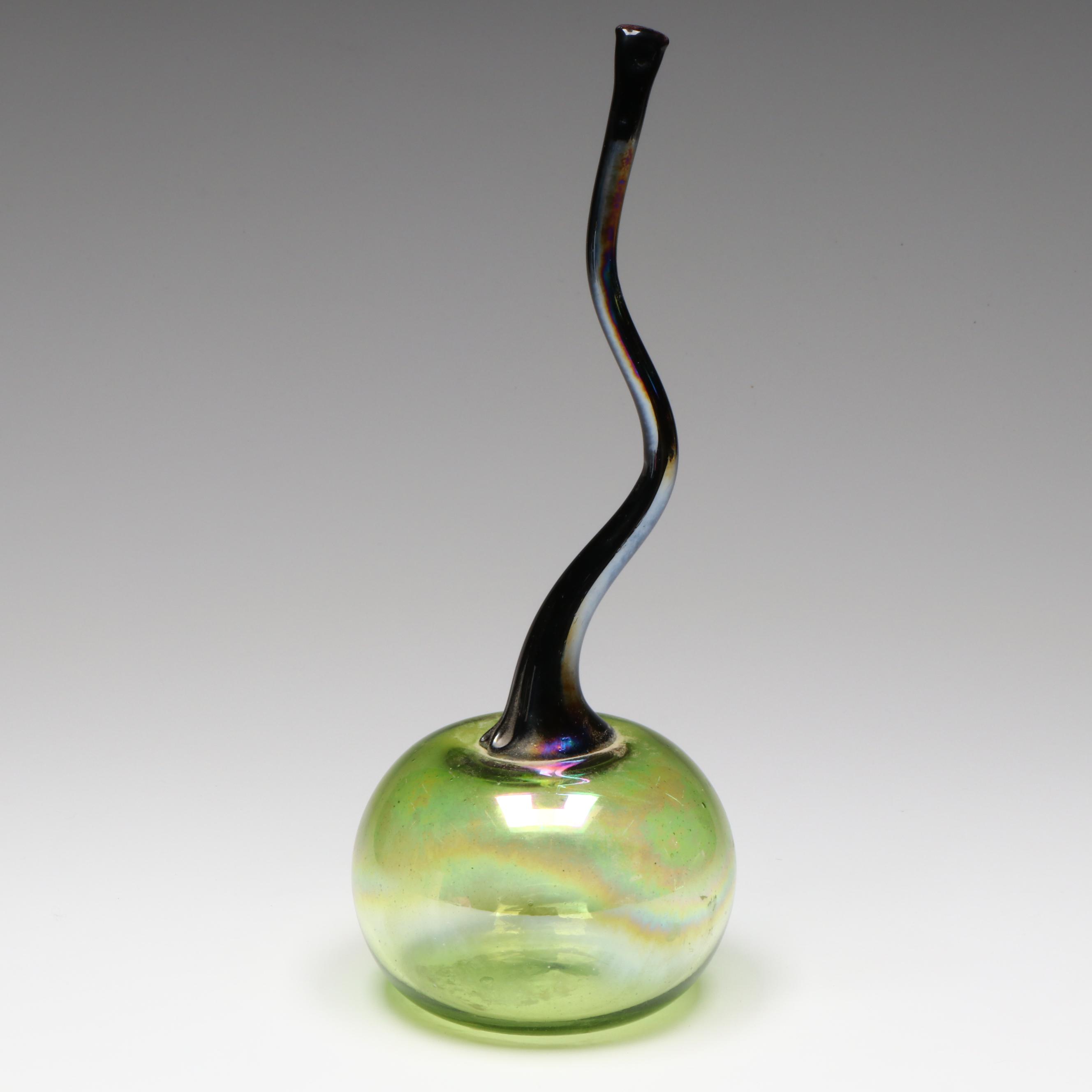 Iridescent Blown Art Glass Cherry With Stem