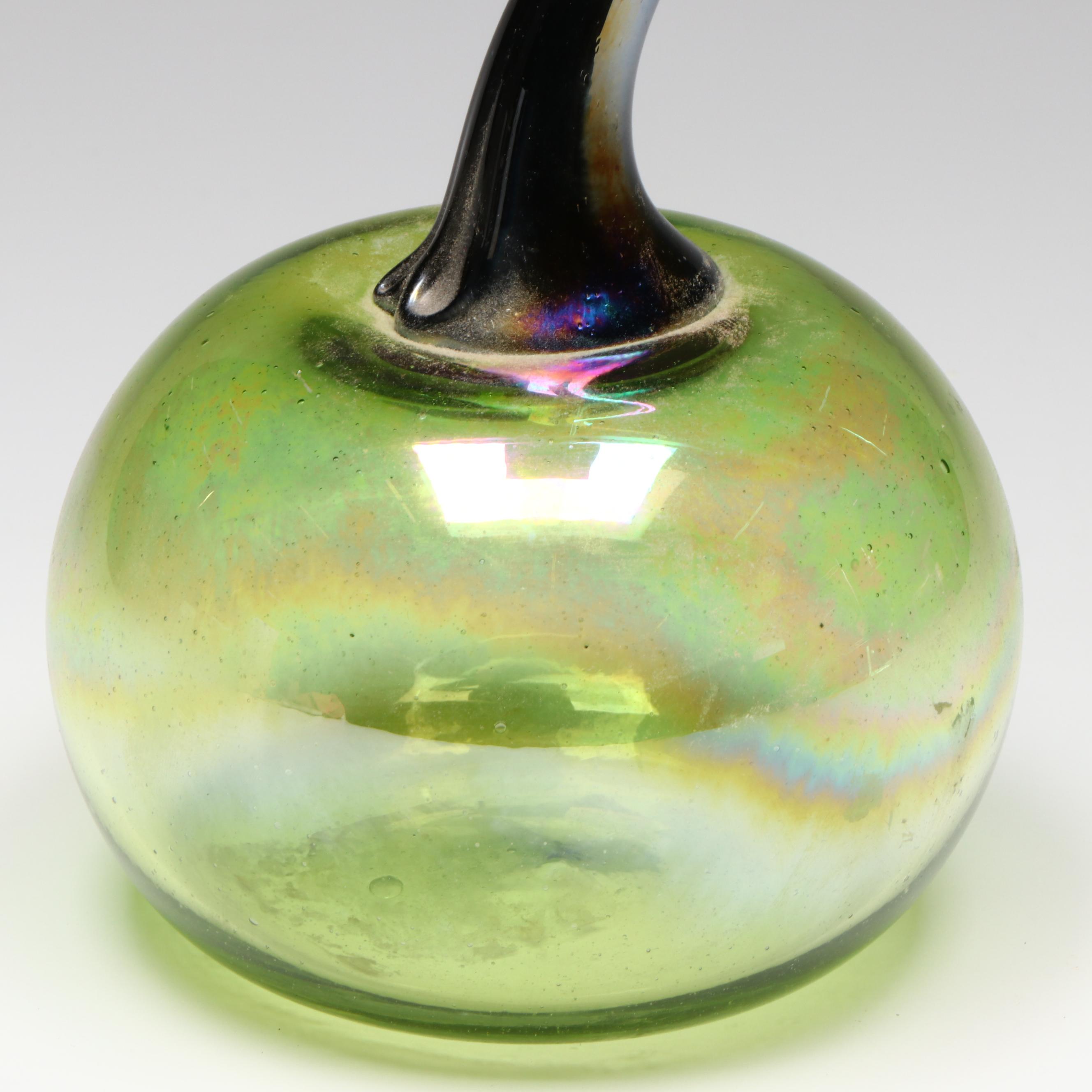 Iridescent Blown Art Glass Cherry With Stem