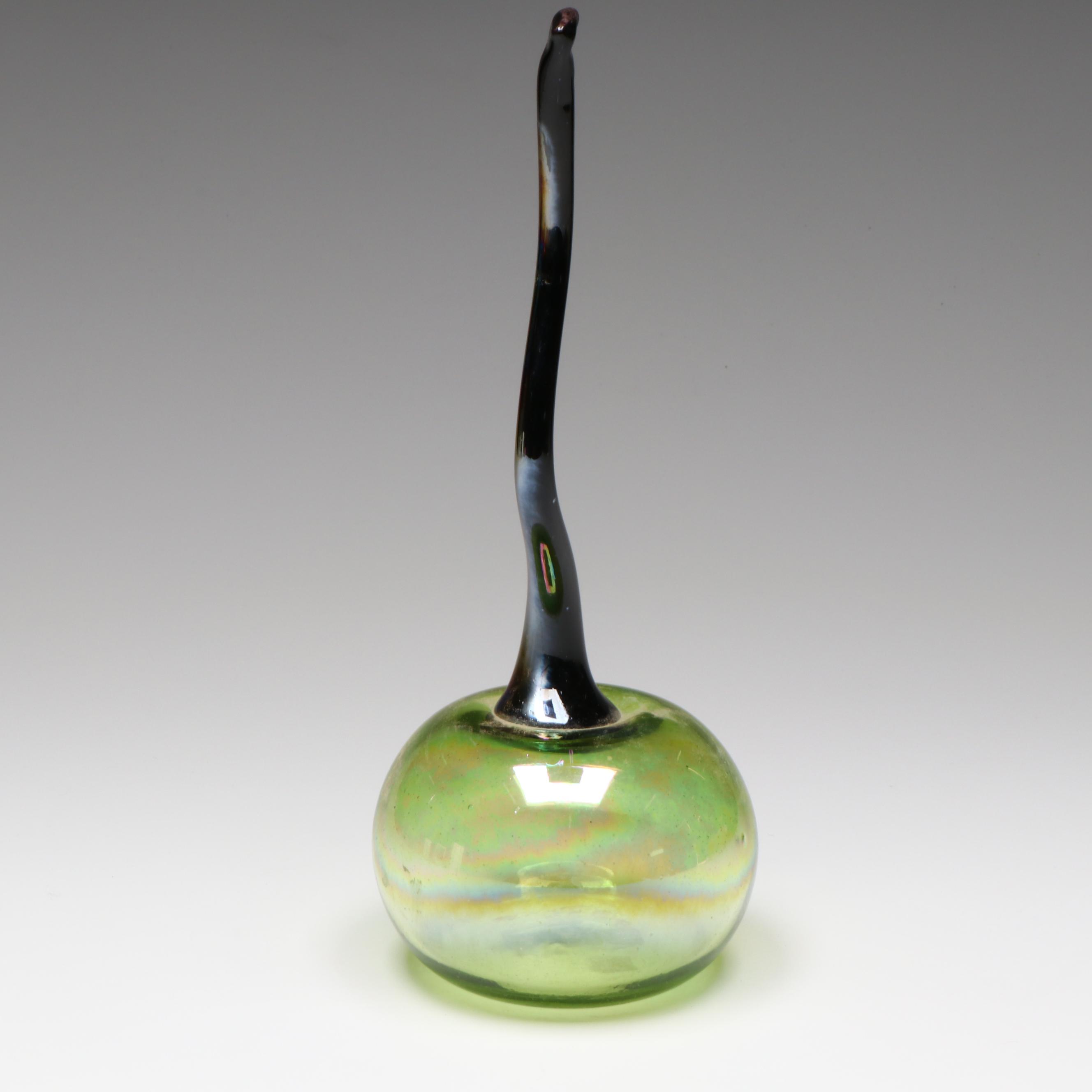 Iridescent Blown Art Glass Cherry With Stem