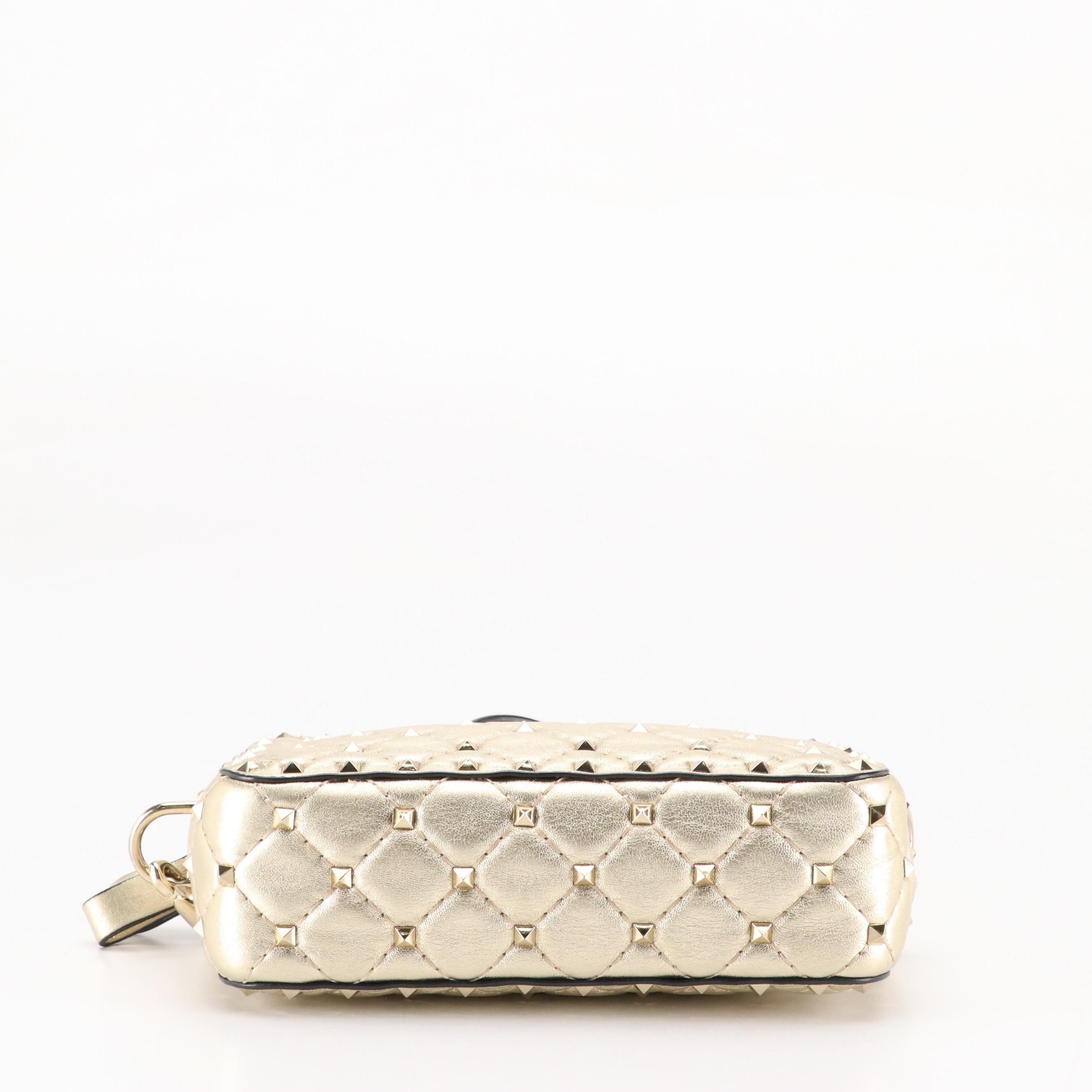Valentino Garavani Diamond Quilted Rockstud Crossbody Bag in Metallic Leather
