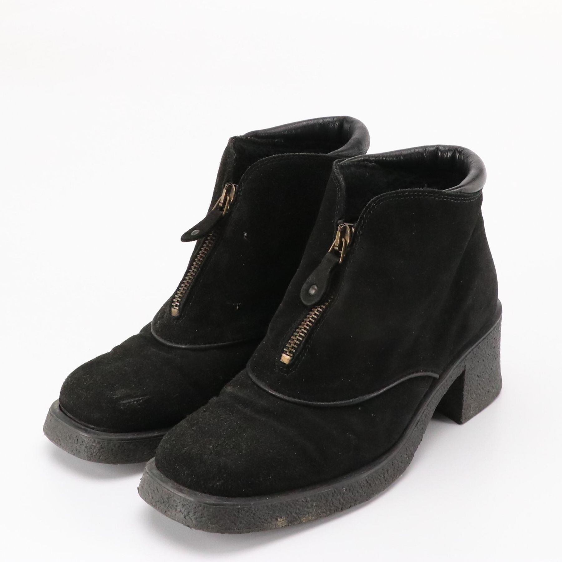 Aquatalia by Marvin K. Black Suede Block Heel Booties in Box