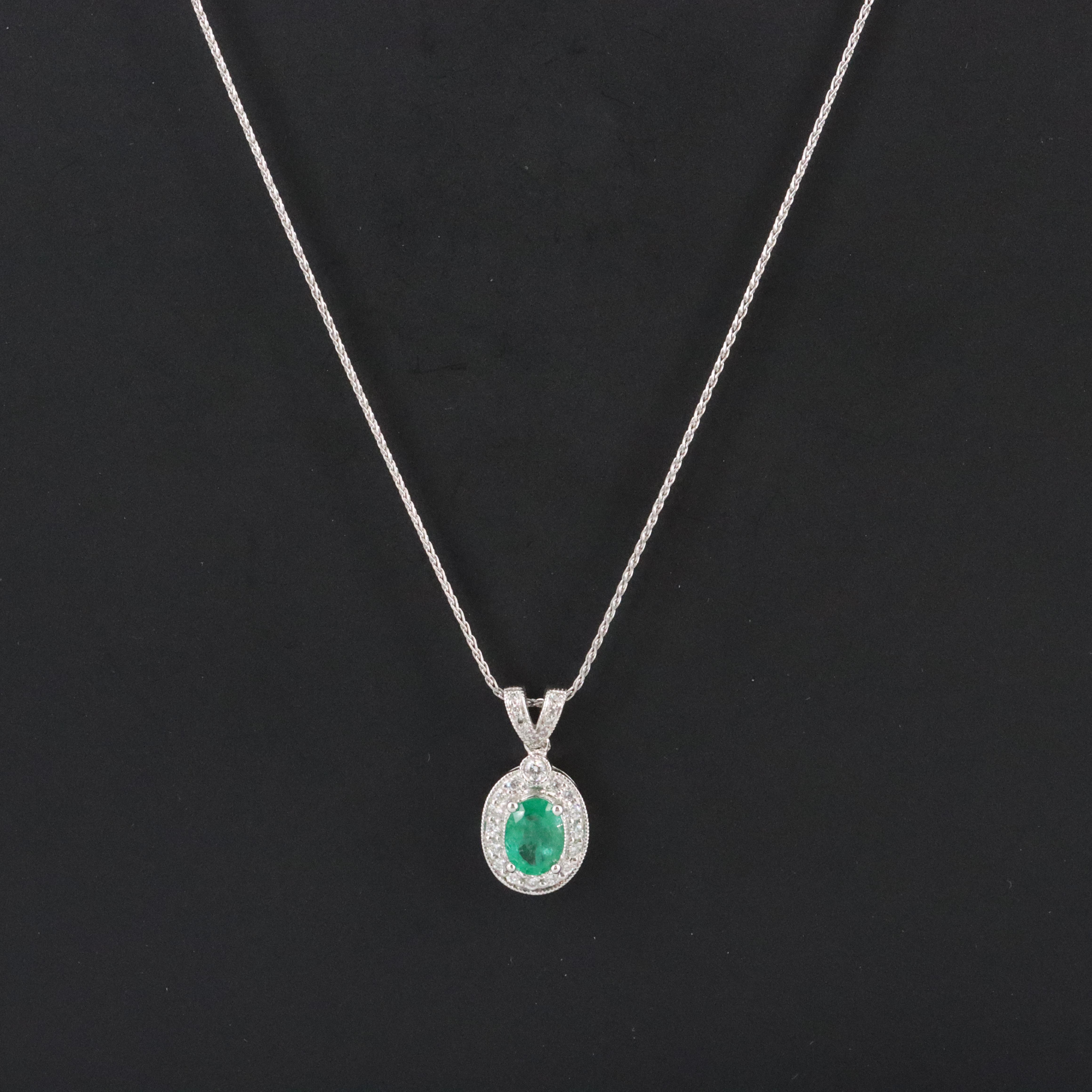 14K Emerald and Diamond Pendant Necklace