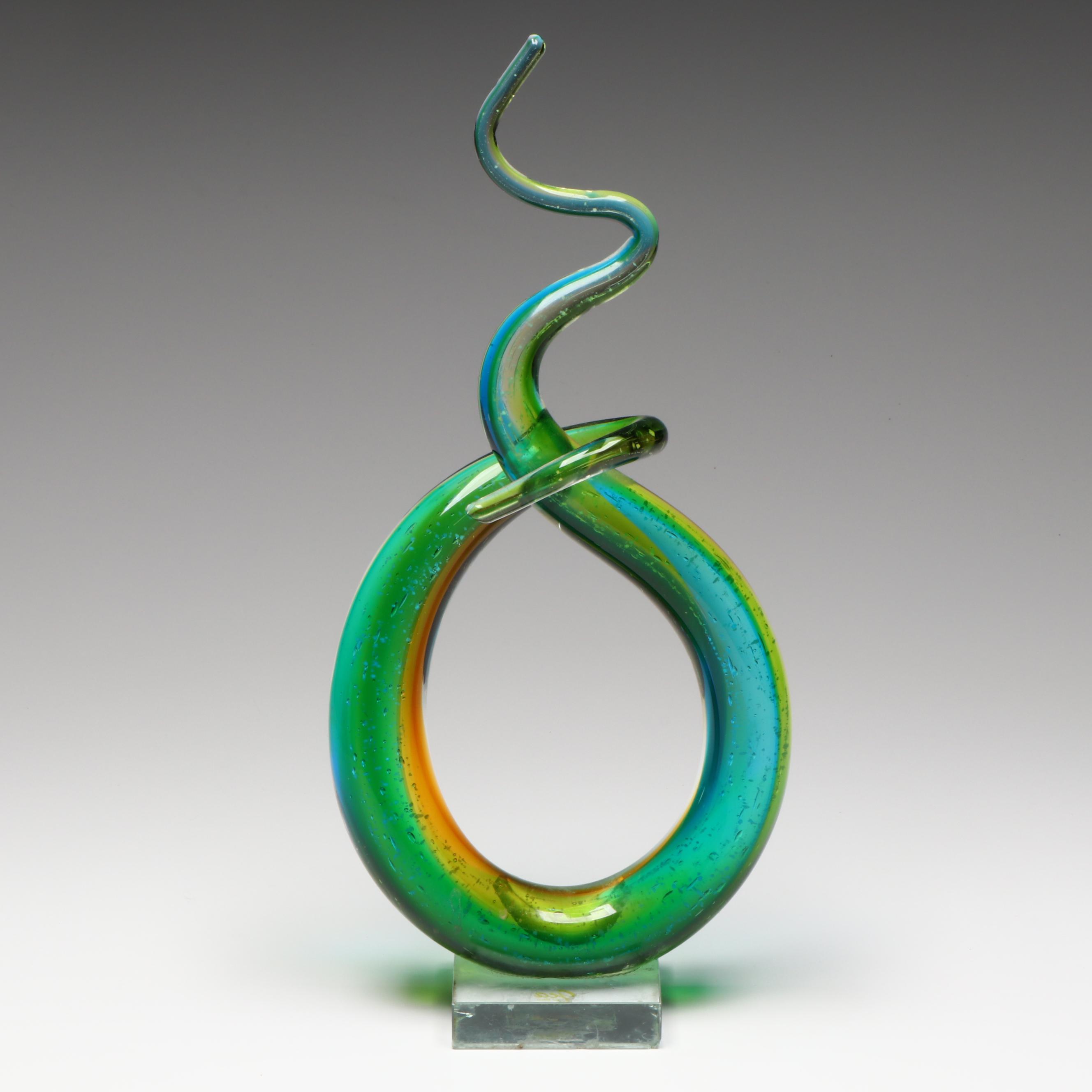 GCA Art Glass Murano Style Love Knot Glass Sculpture on Clear Glass Base
