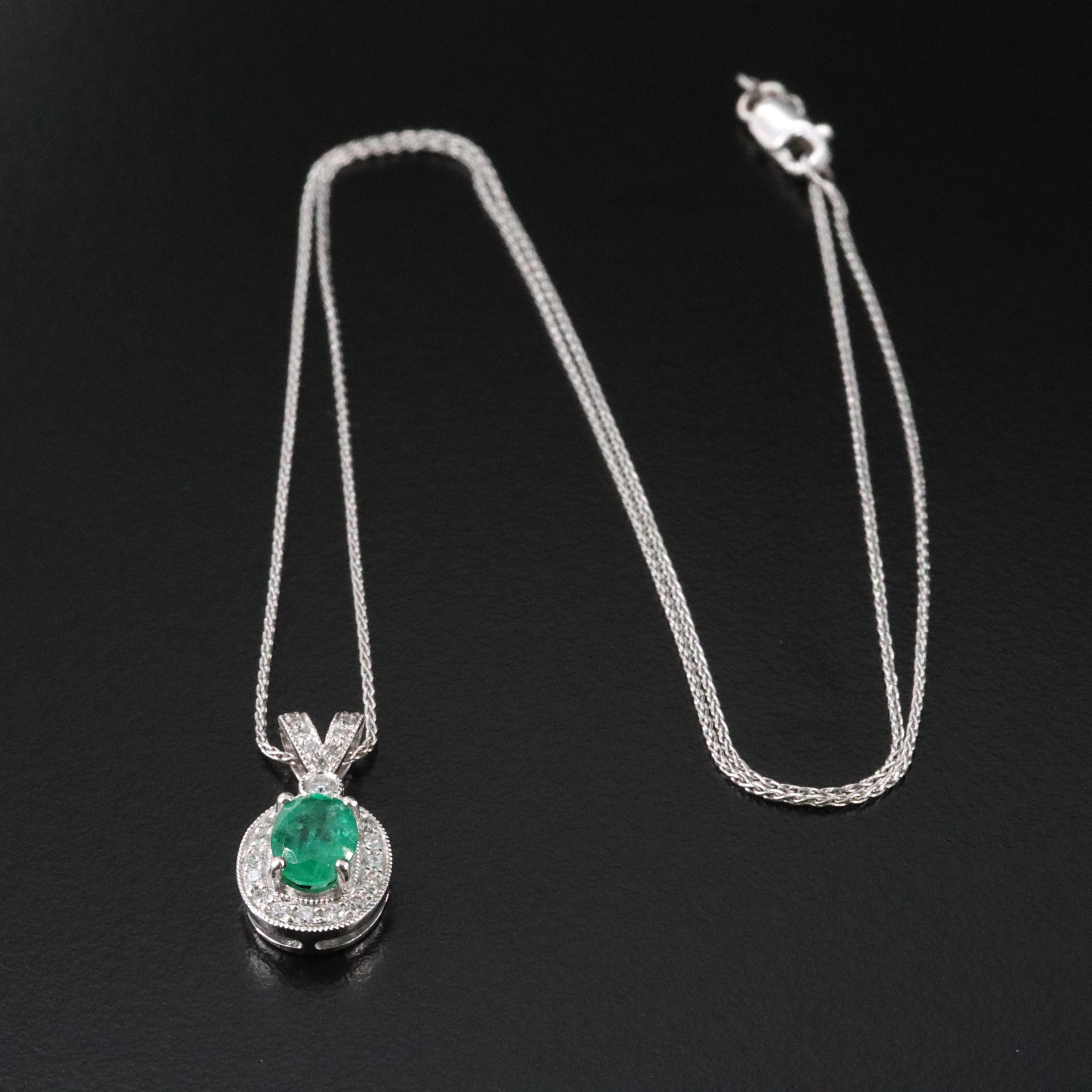 14K Emerald and Diamond Pendant Necklace