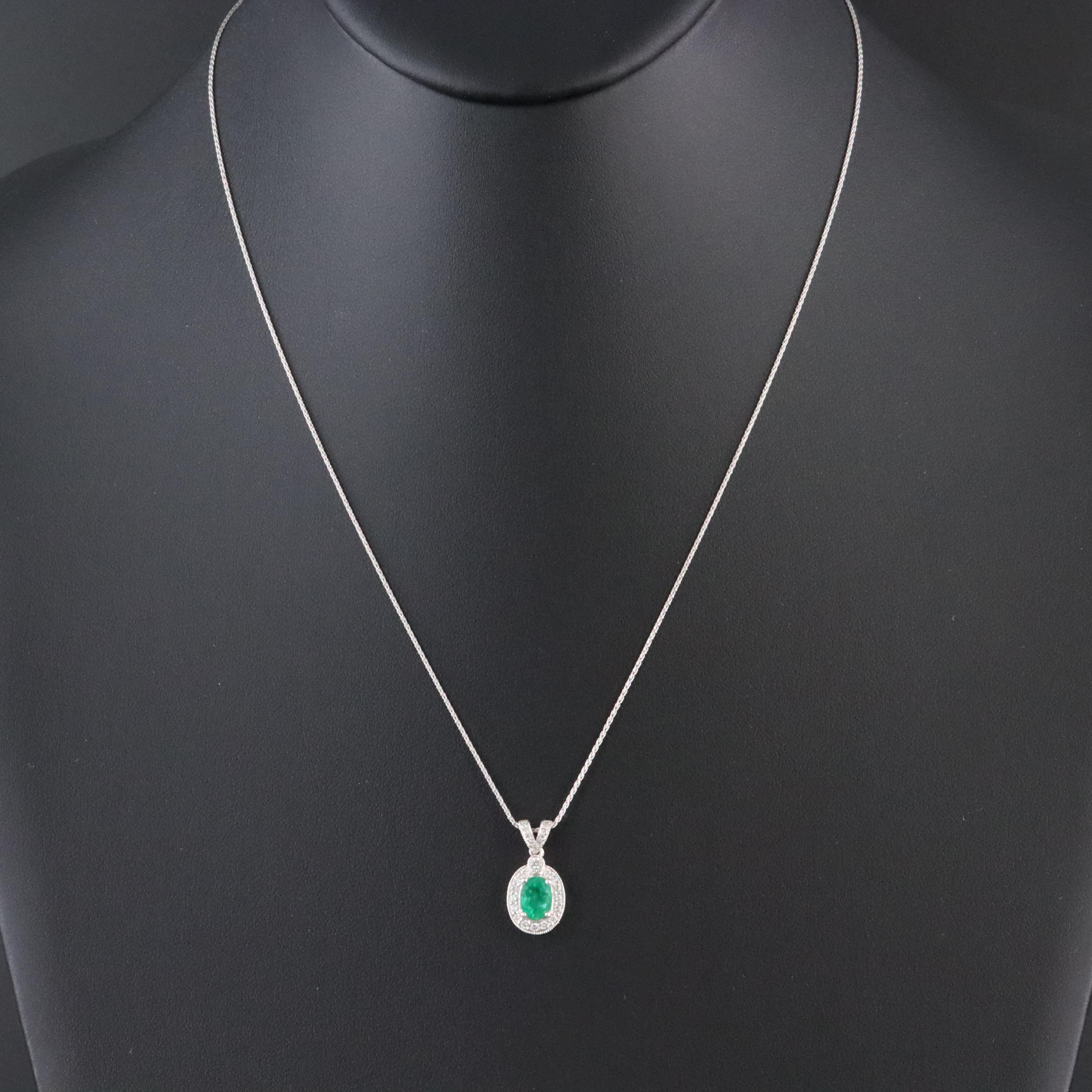 14K Emerald and Diamond Pendant Necklace