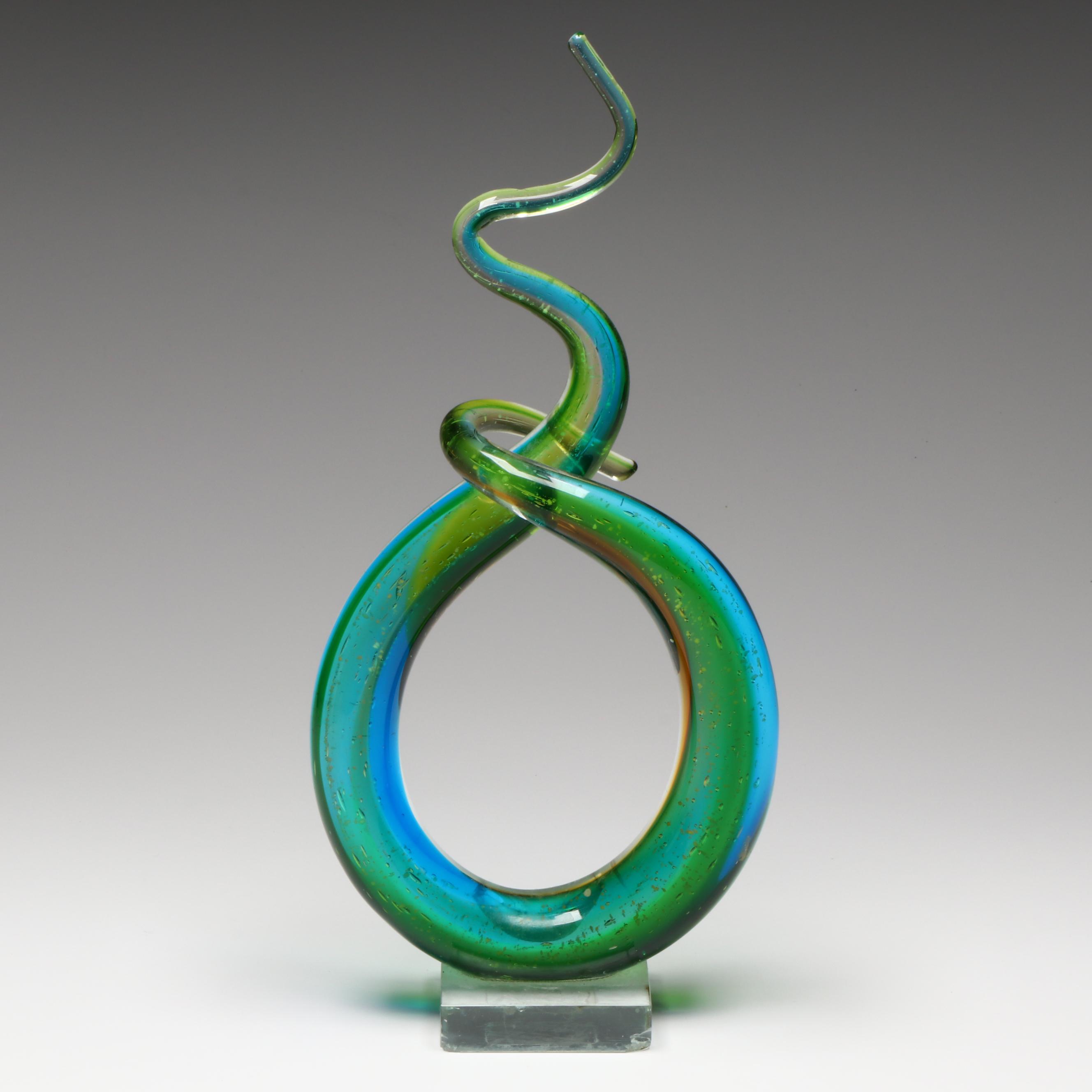 GCA Art Glass Murano Style Love Knot Glass Sculpture on Clear Glass Base