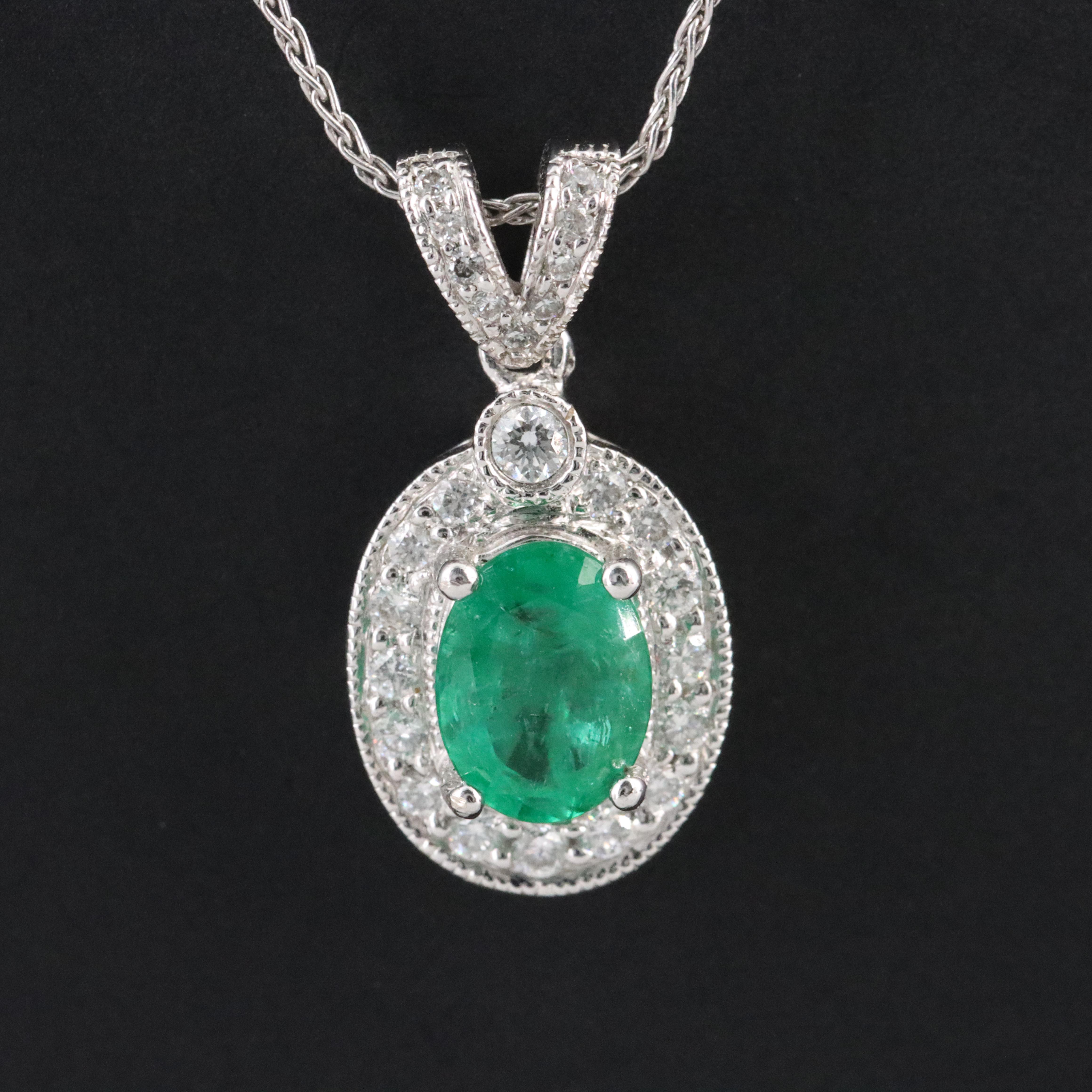 14K Emerald and Diamond Pendant Necklace