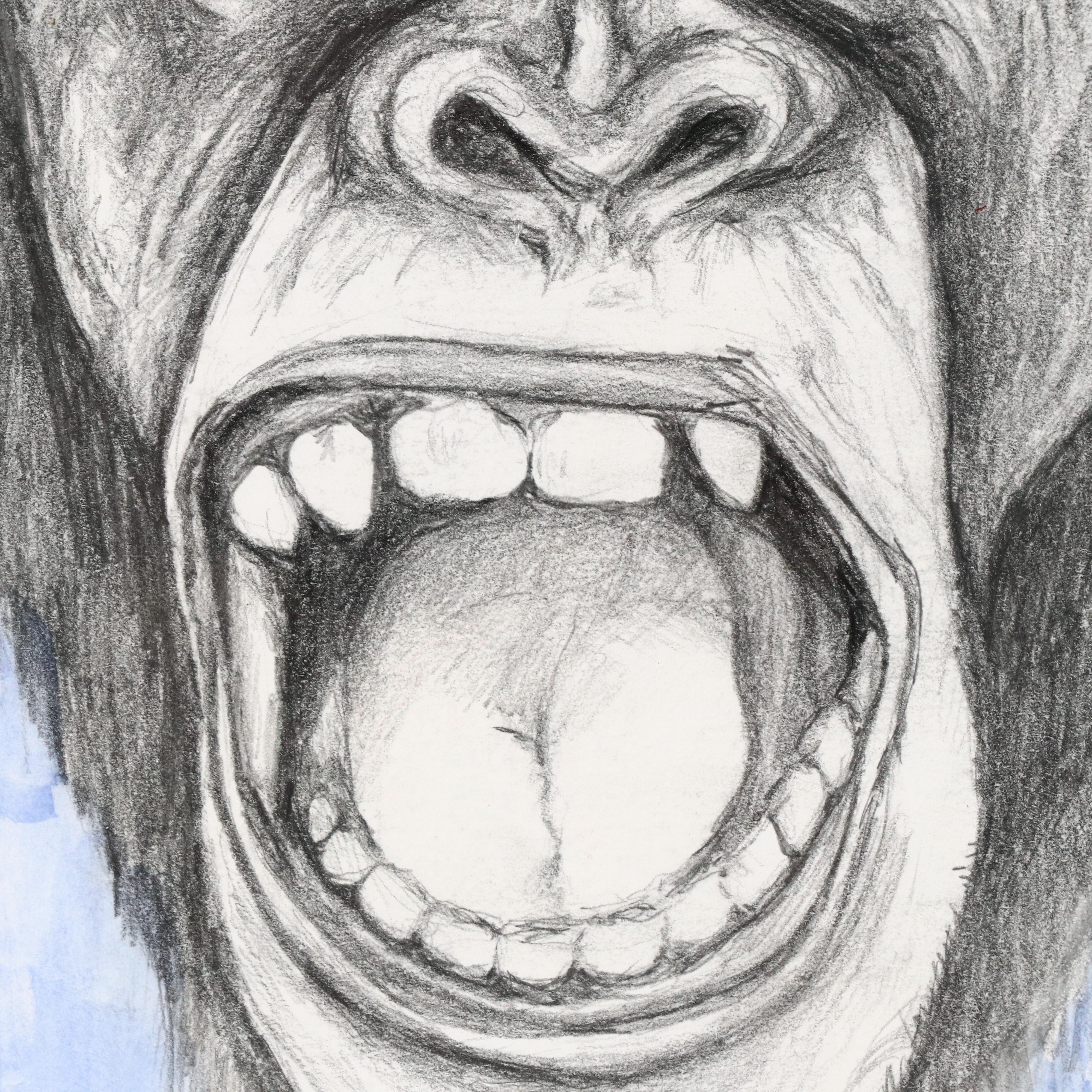 Mixed Media Drawing of Monkey, 21st Century