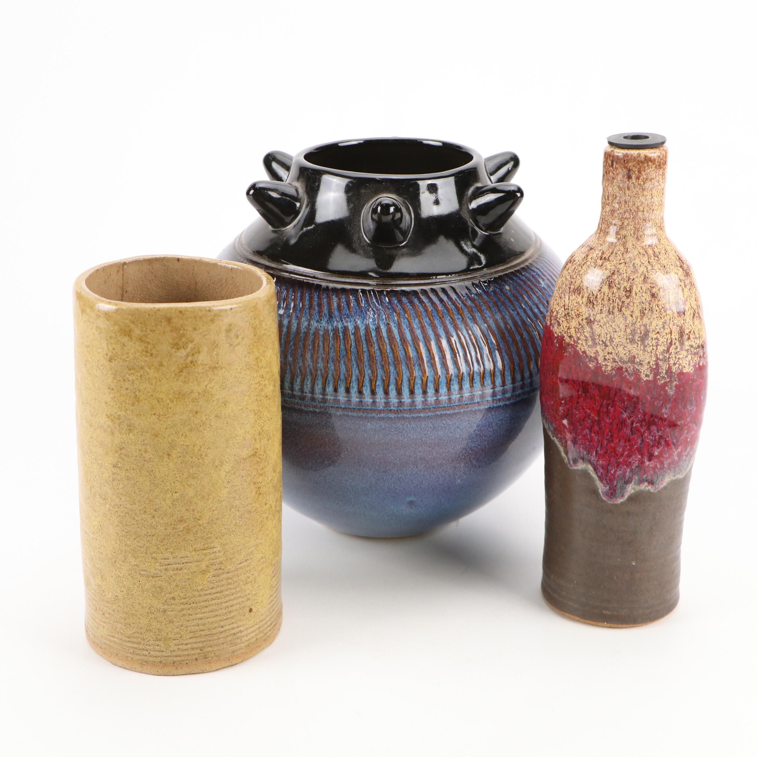 Parsley Pottery Drip Glaze Oil Dispenser Bottle and Other Ceramic Vases