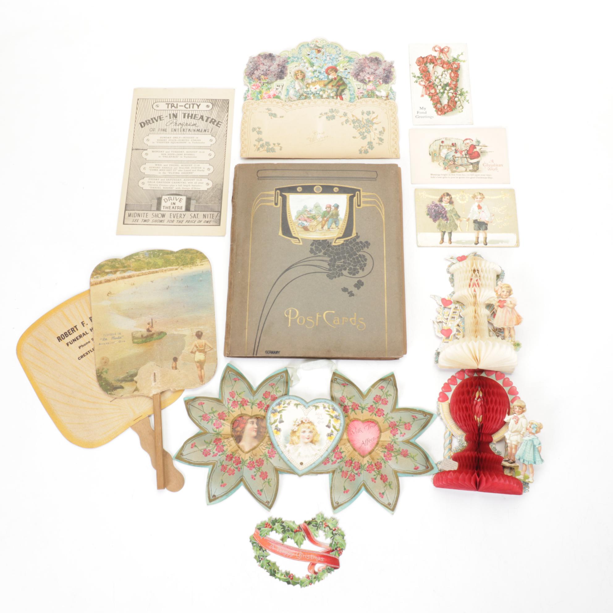 Victorian Scrapbook of Postcards with Pop-Up Holiday Greeting Cards and More