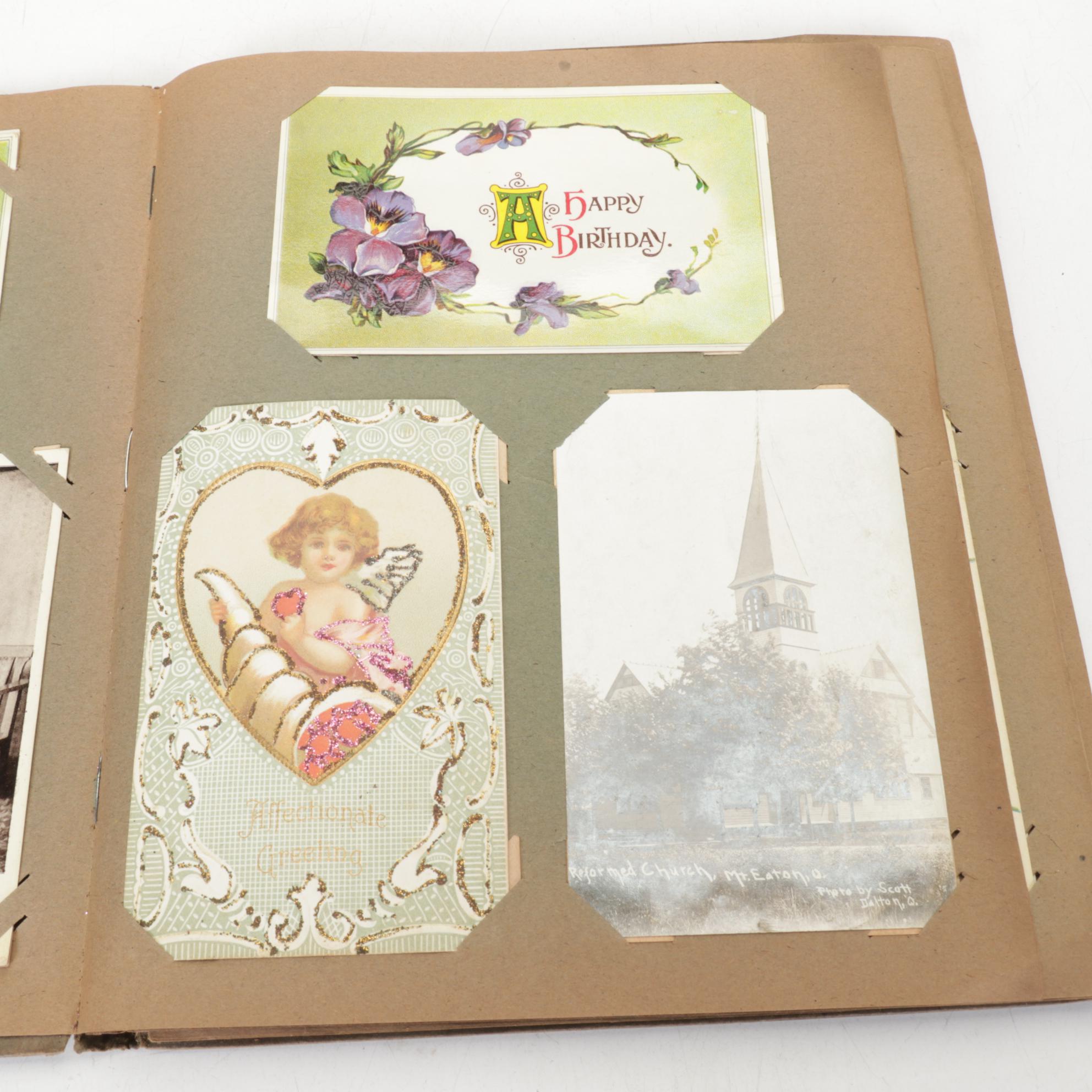 Victorian Scrapbook of Postcards with Pop-Up Holiday Greeting Cards and More