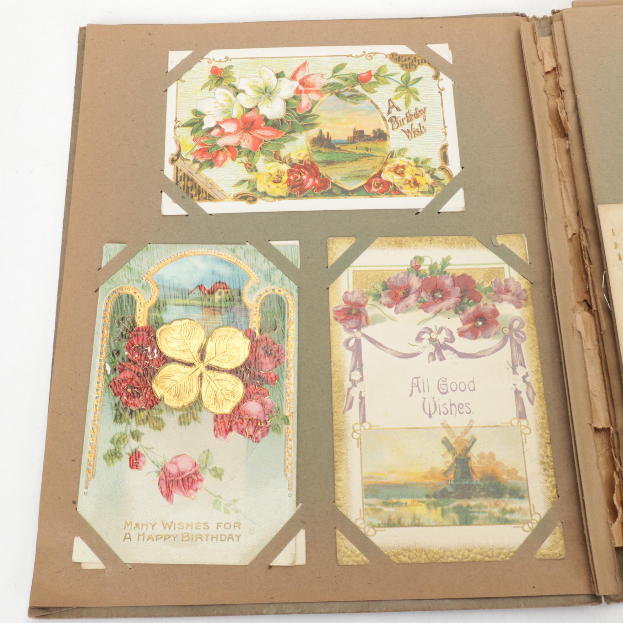 Victorian Scrapbook of Postcards with Pop-Up Holiday Greeting Cards and More