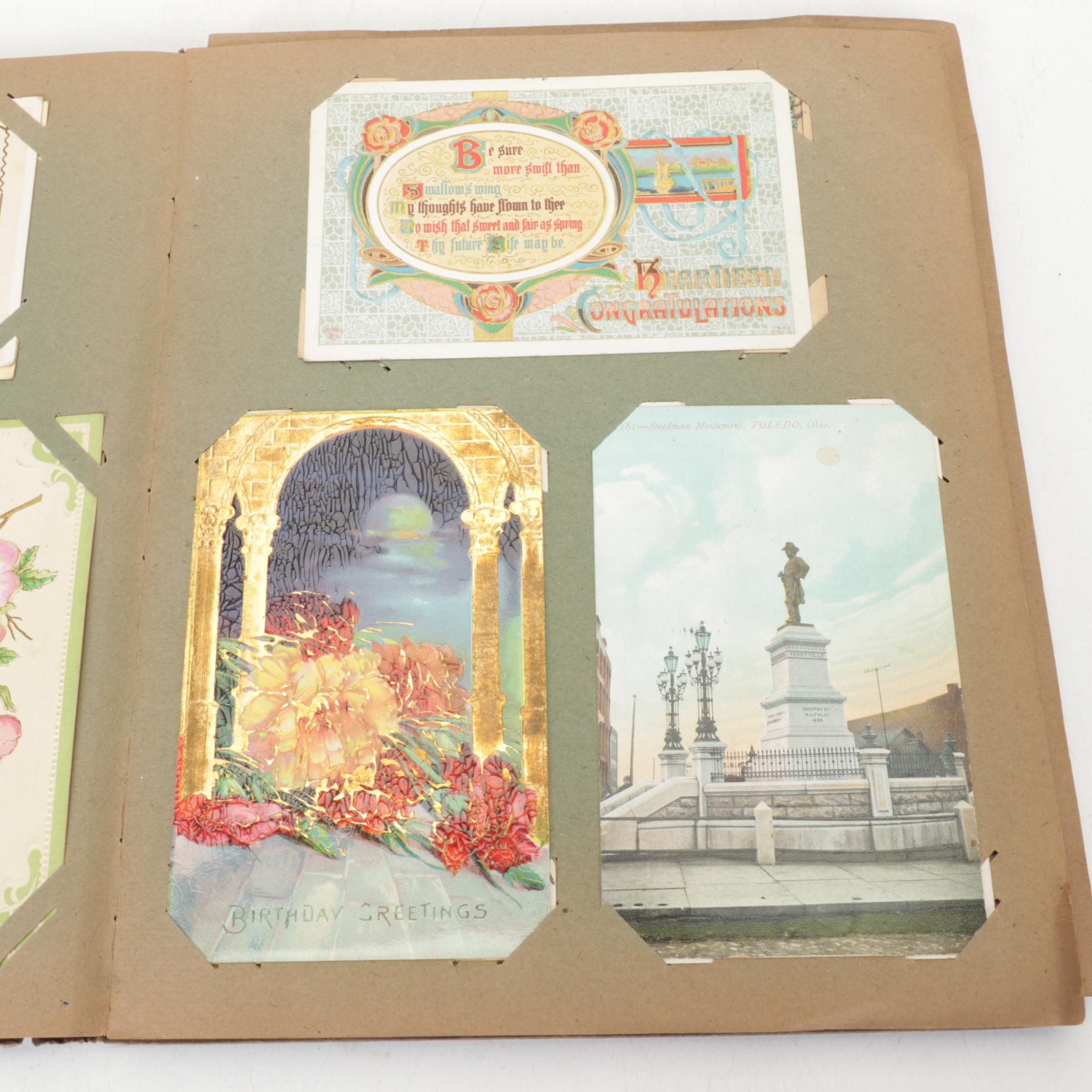 Victorian Scrapbook of Postcards with Pop-Up Holiday Greeting Cards and More