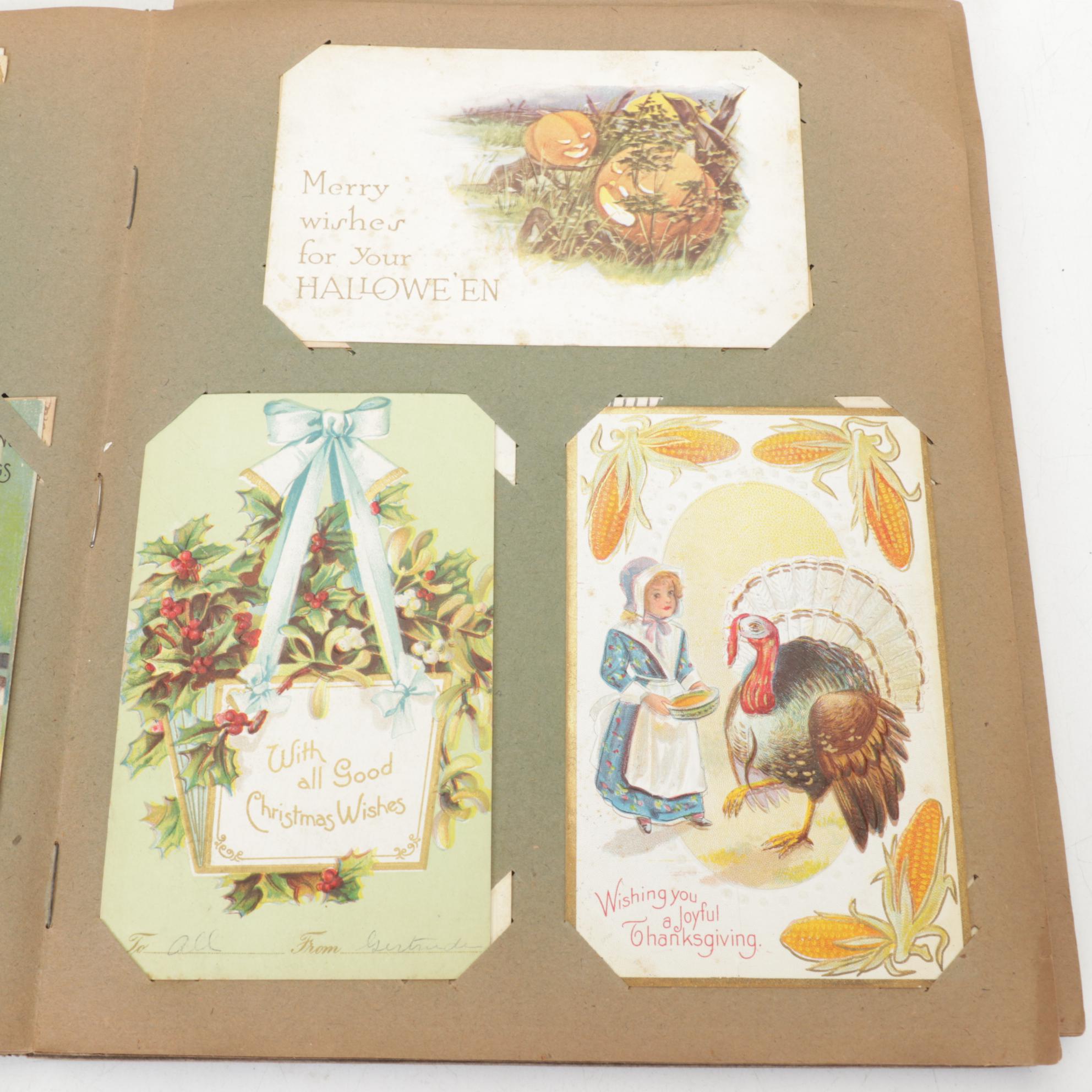 Victorian Scrapbook of Postcards with Pop-Up Holiday Greeting Cards and More