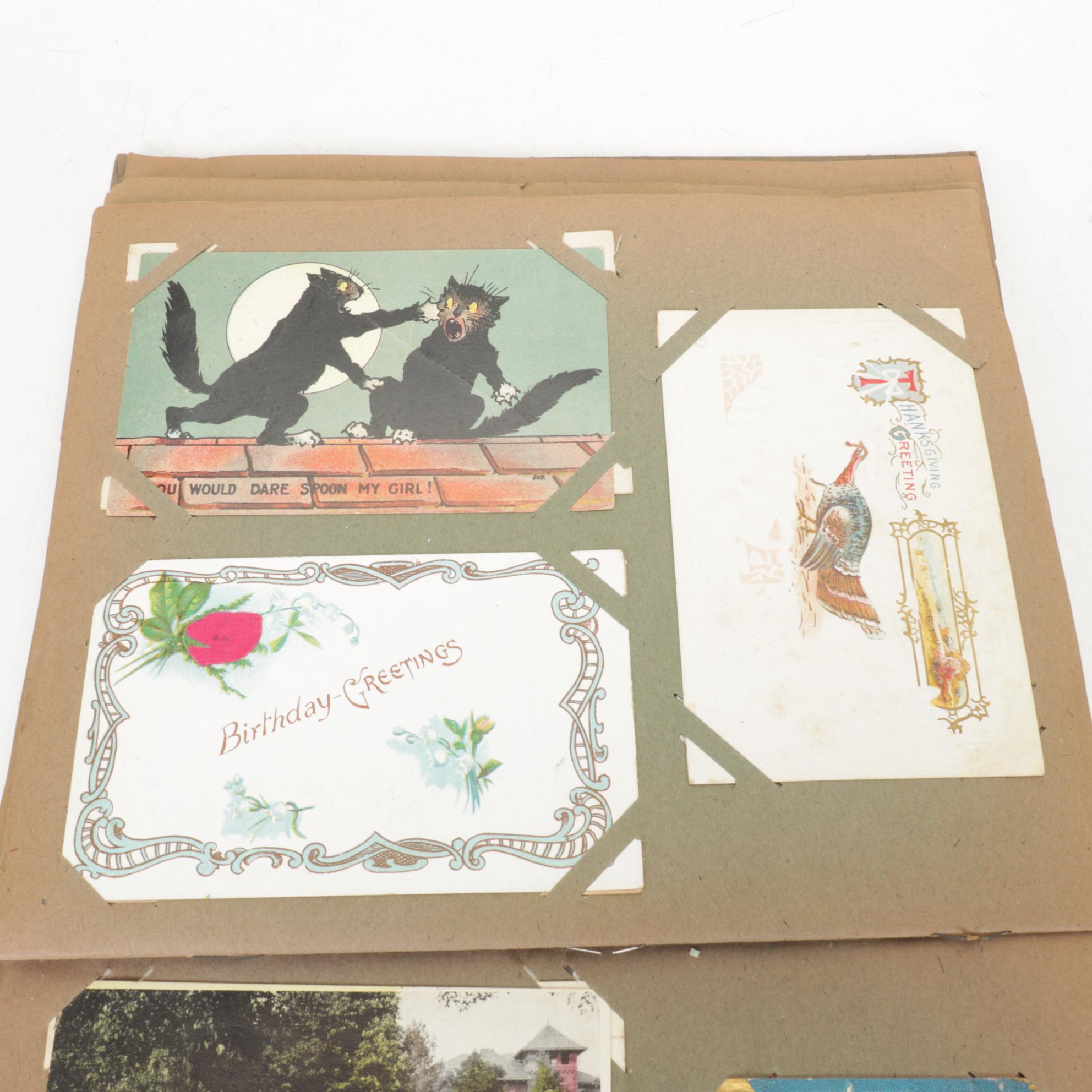 Victorian Scrapbook of Postcards with Pop-Up Holiday Greeting Cards and More