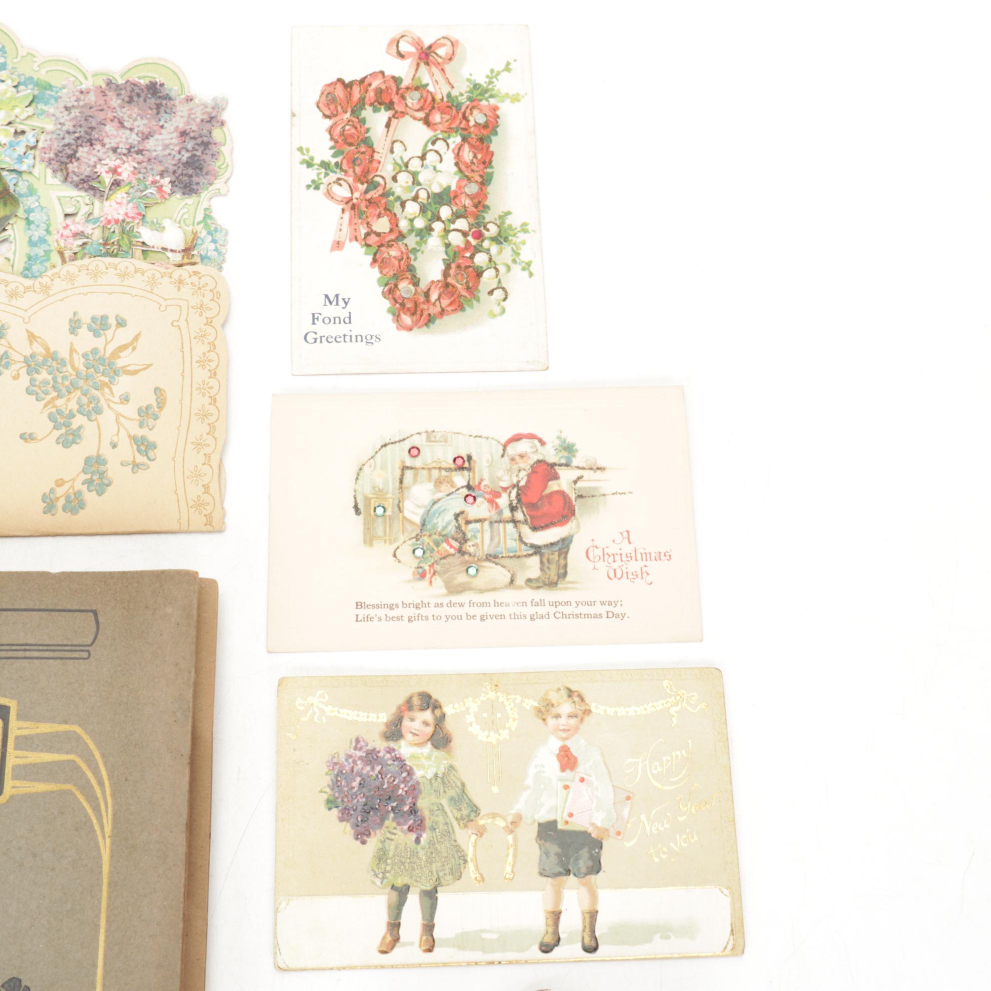 Victorian Scrapbook of Postcards with Pop-Up Holiday Greeting Cards and More