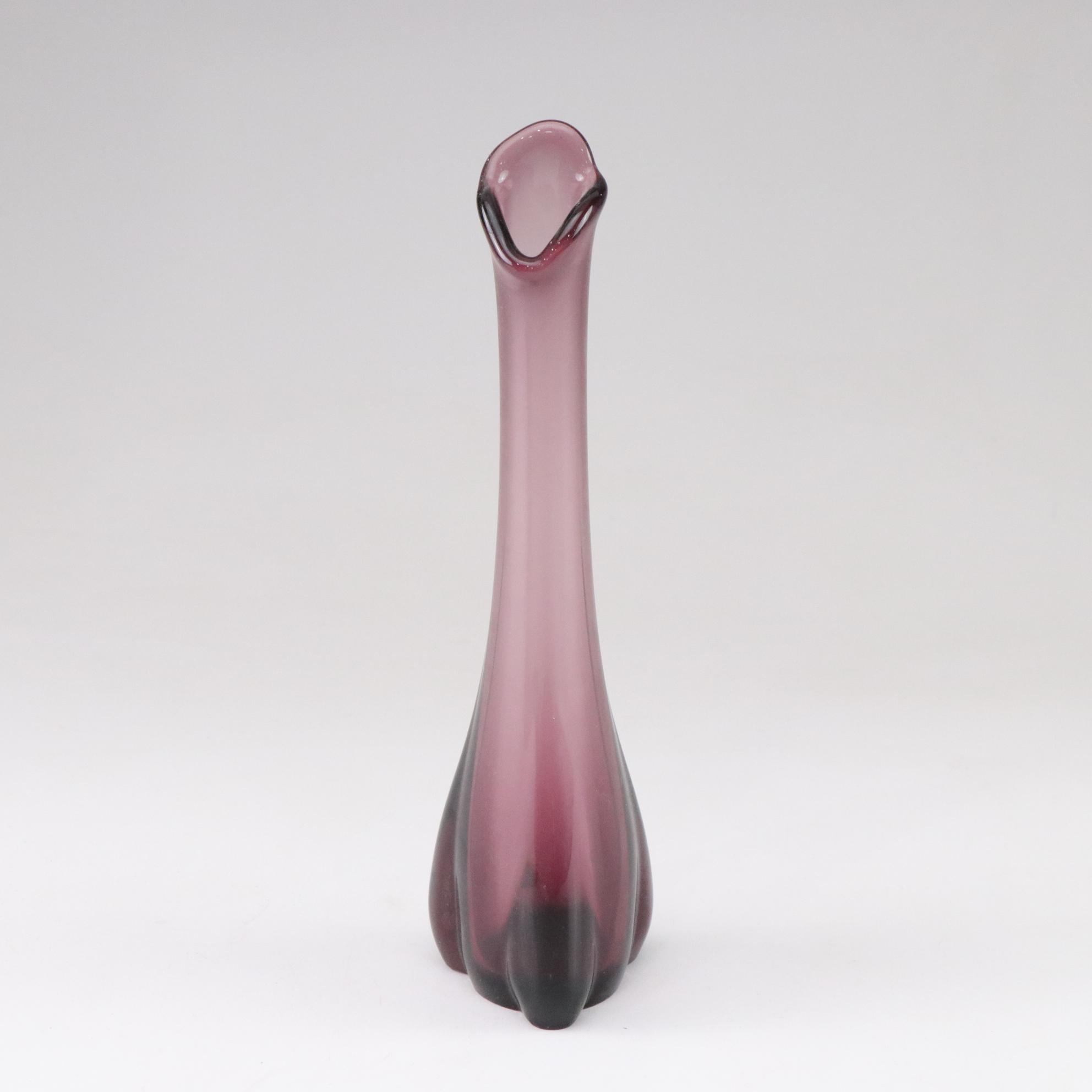 Viking Amethyst Glass Bud Vase & Basket with Embossed Heart Toothpick Holder