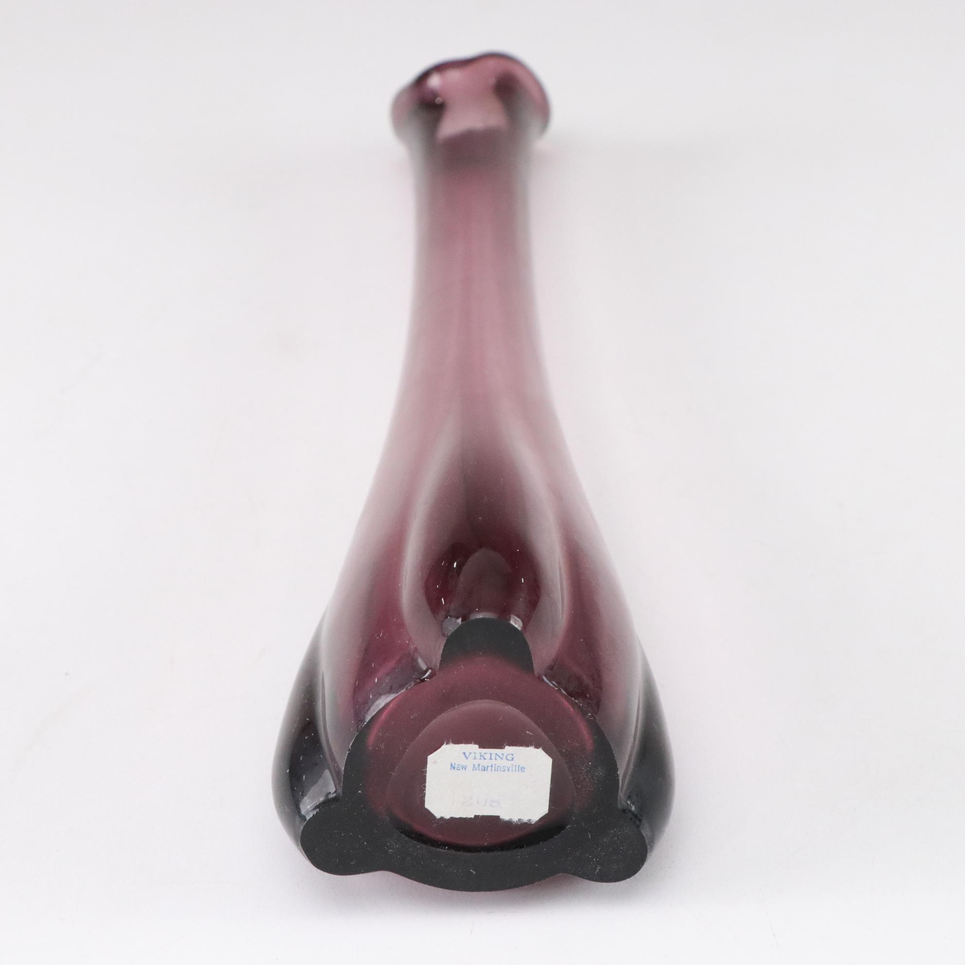 Viking Amethyst Glass Bud Vase & Basket with Embossed Heart Toothpick Holder