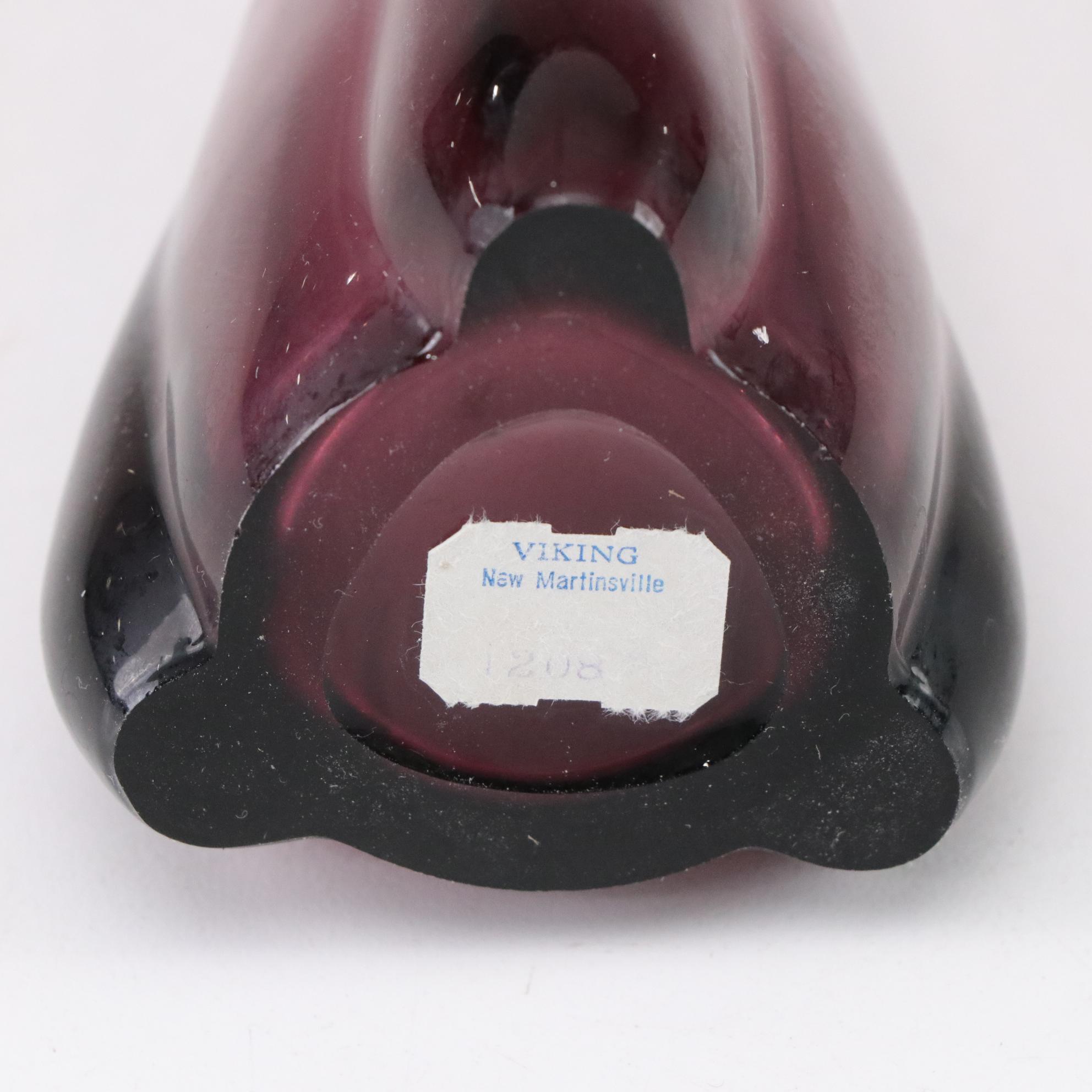 Viking Amethyst Glass Bud Vase & Basket with Embossed Heart Toothpick Holder