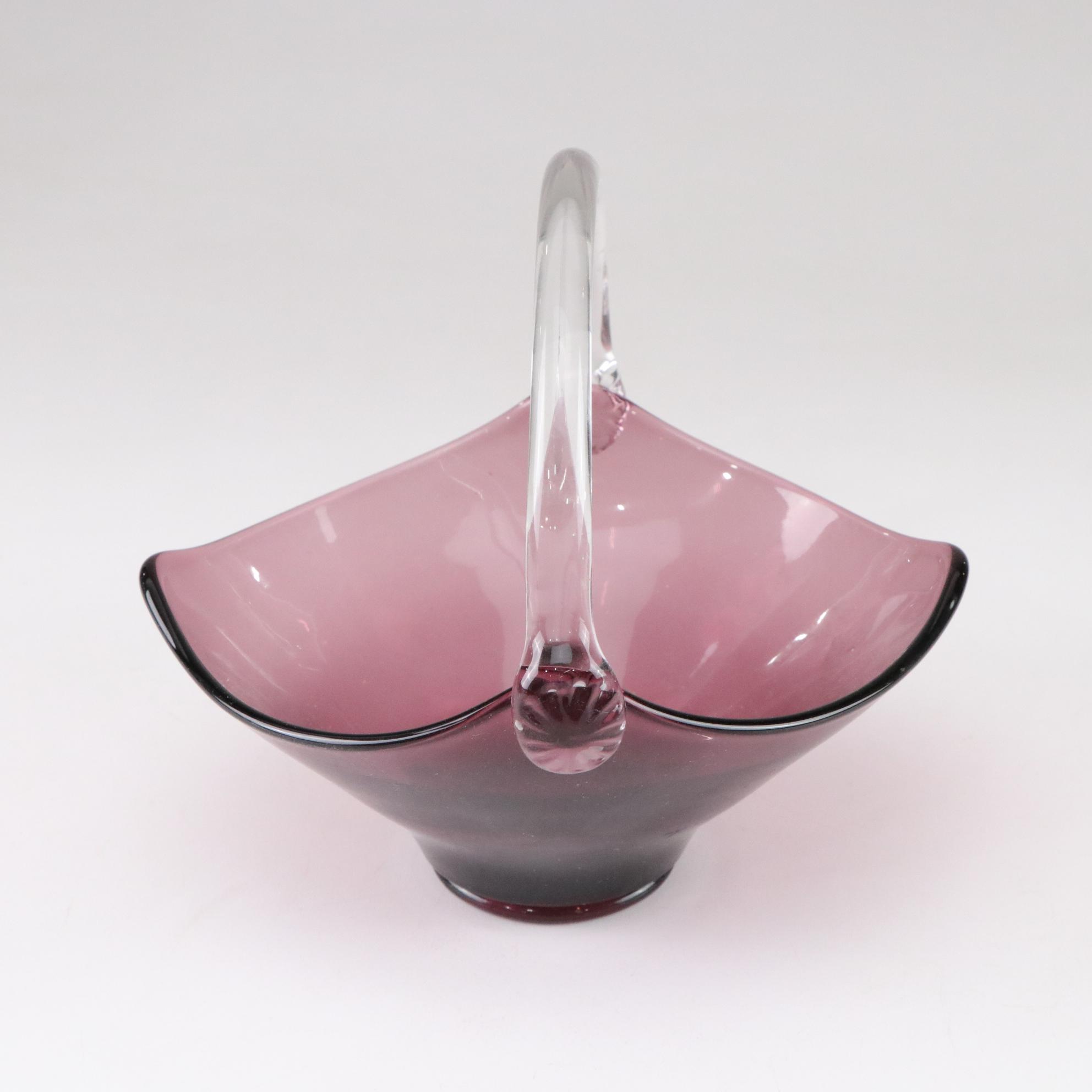 Viking Amethyst Glass Bud Vase & Basket with Embossed Heart Toothpick Holder