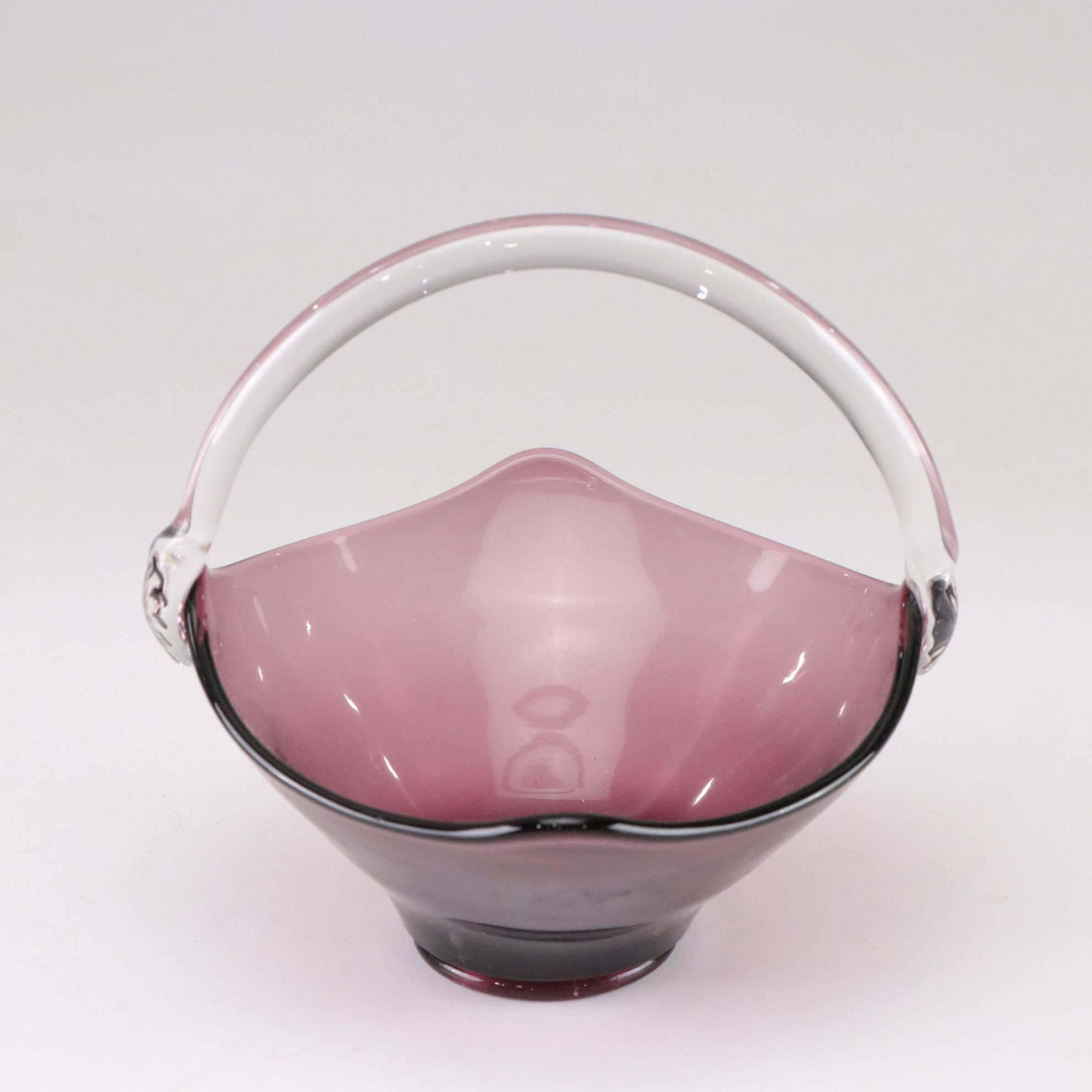 Viking Amethyst Glass Bud Vase & Basket with Embossed Heart Toothpick Holder