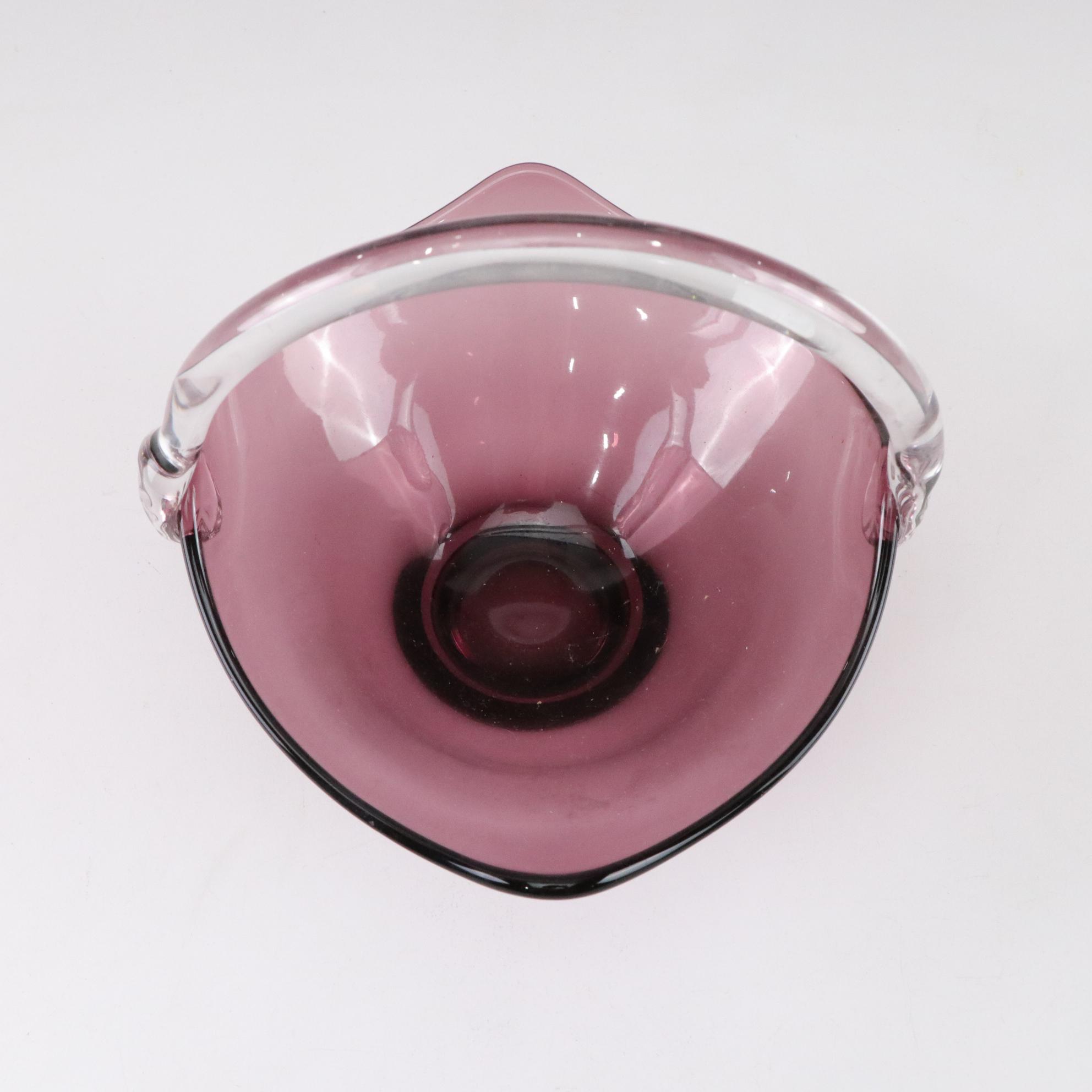 Viking Amethyst Glass Bud Vase & Basket with Embossed Heart Toothpick Holder