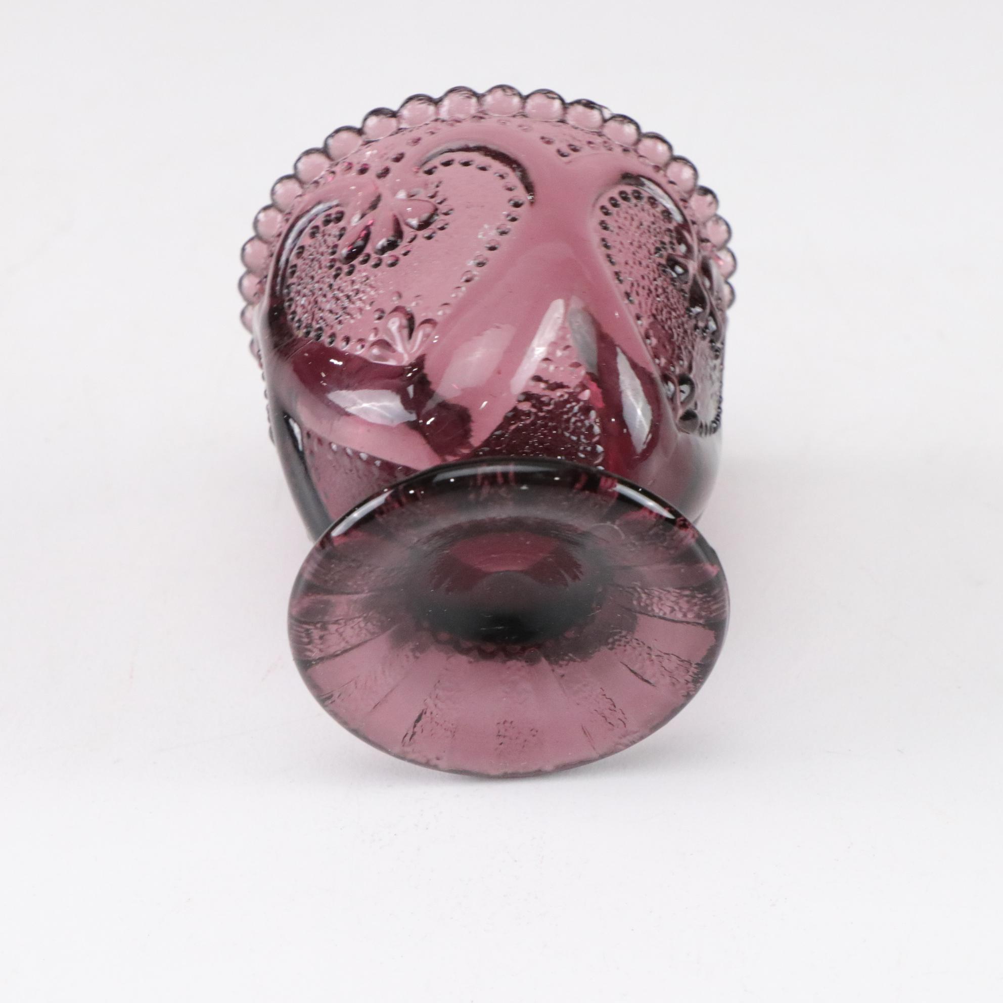 Viking Amethyst Glass Bud Vase & Basket with Embossed Heart Toothpick Holder