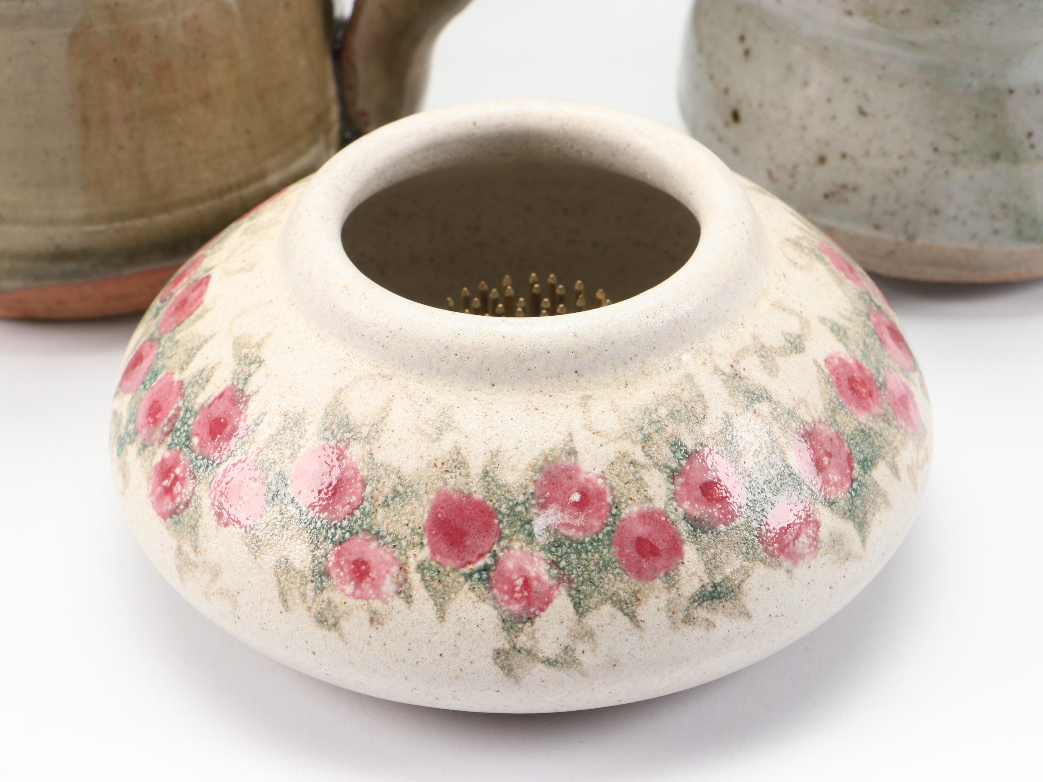 Blanket Creek Ceramic Mugs with Artist Signed Flower Frog and Art Pottery Mugs