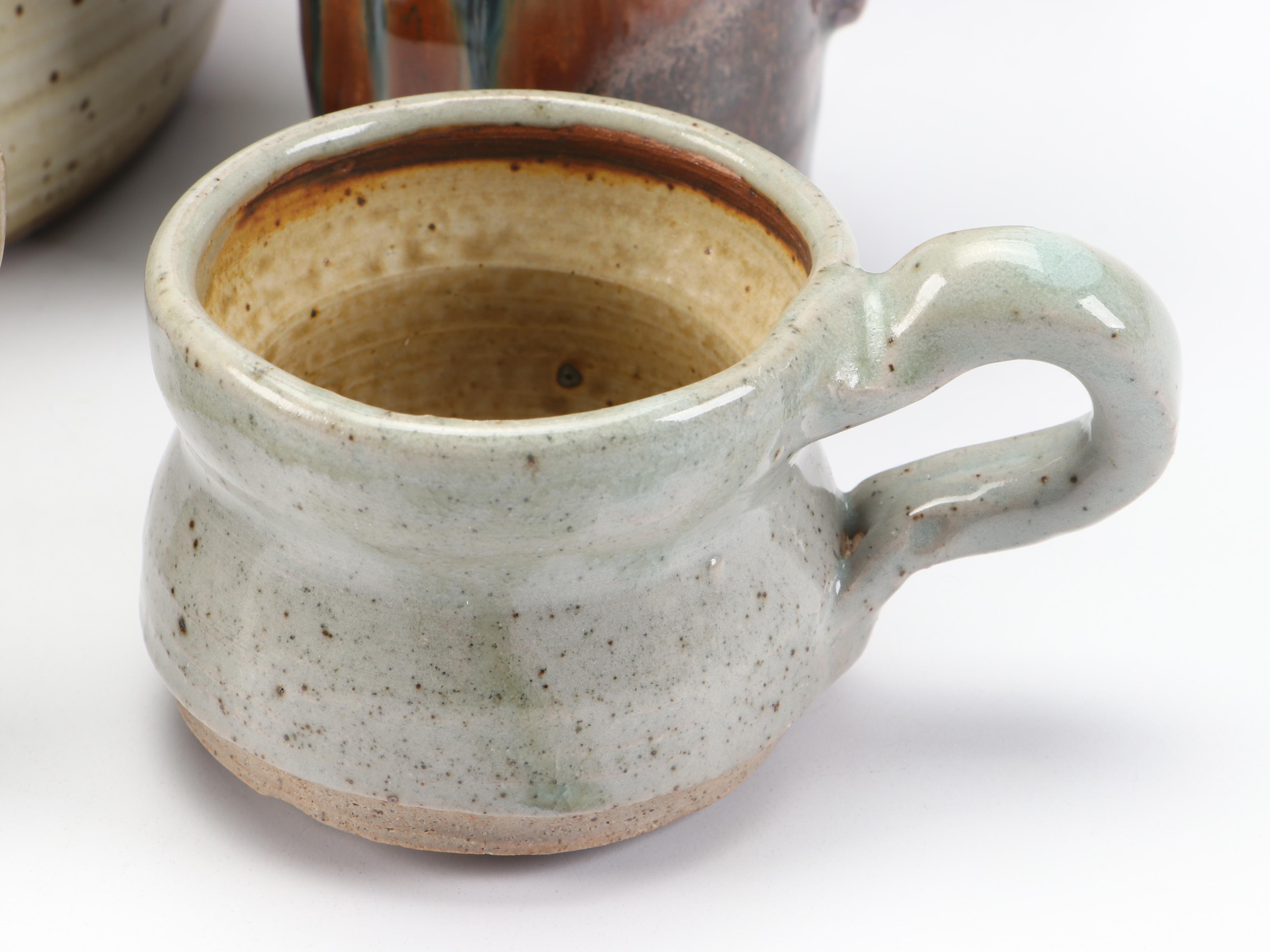 Blanket Creek Ceramic Mugs with Artist Signed Flower Frog and Art Pottery Mugs