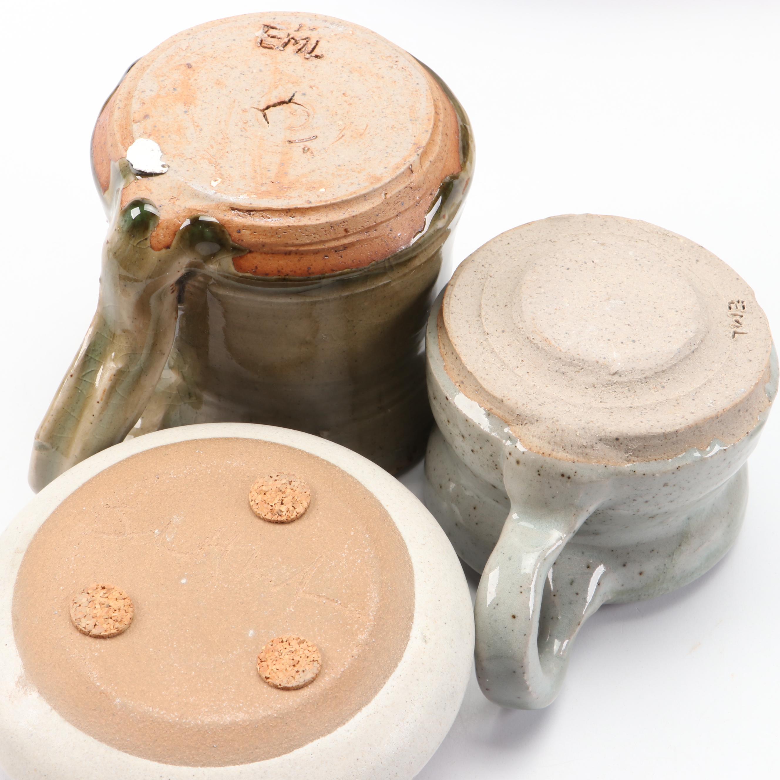 Blanket Creek Ceramic Mugs with Artist Signed Flower Frog and Art Pottery Mugs