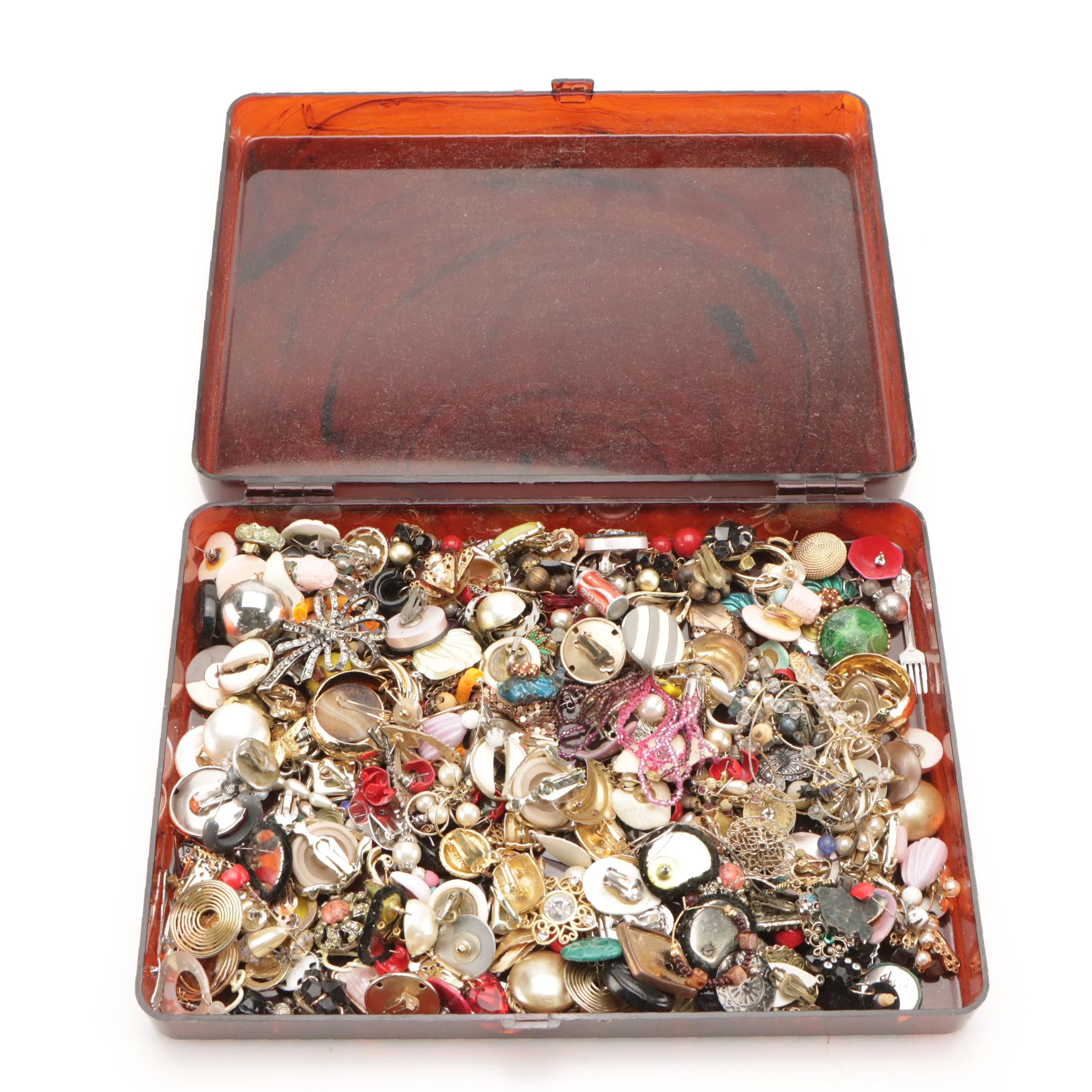 Costume Jewelry Assortment Including Japanese Shell Clip Earrings