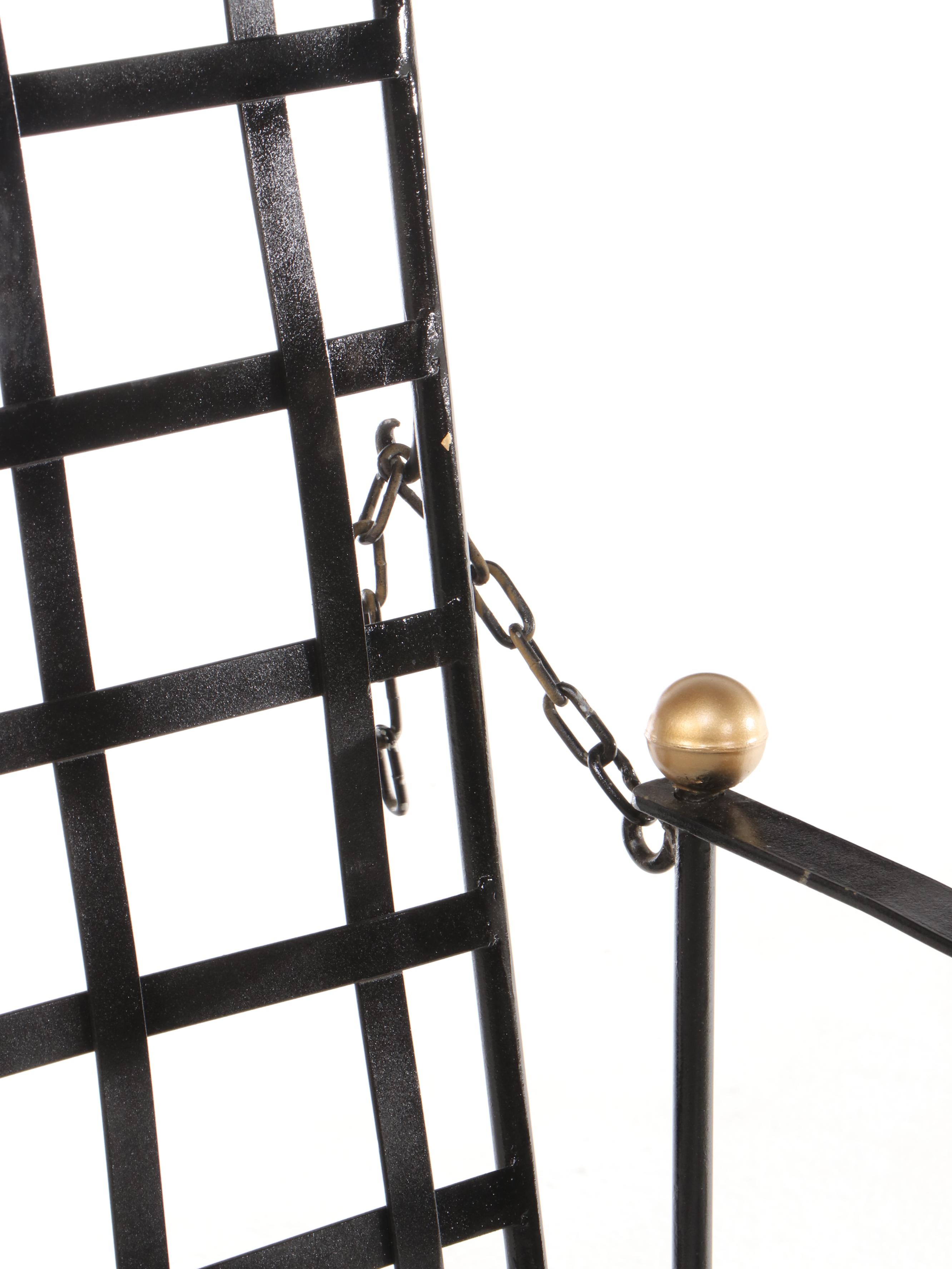 Regency Style Painted Iron Lounge Chair and Ottoman with Striped Cushions