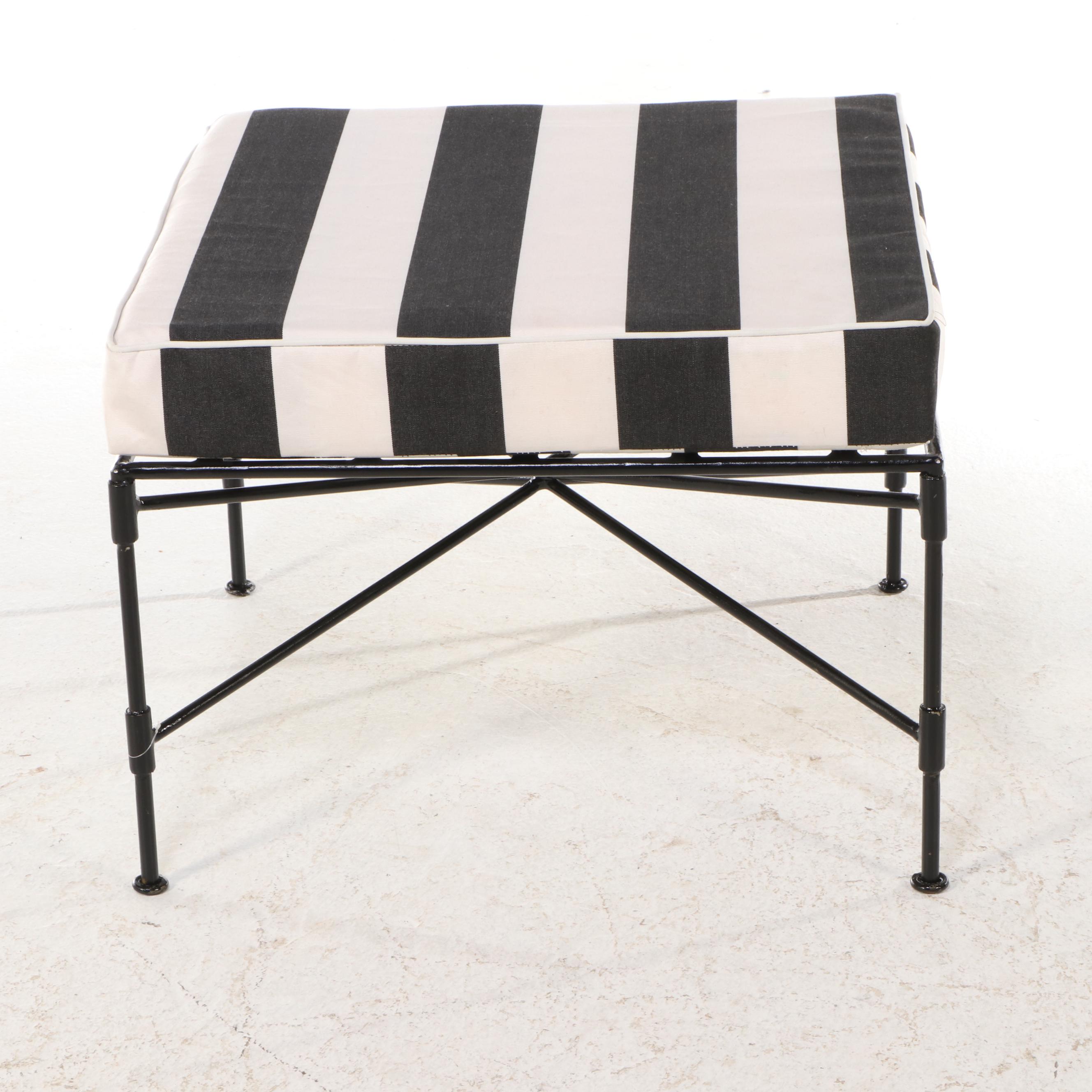 Regency Style Painted Iron Lounge Chair and Ottoman with Striped Cushions